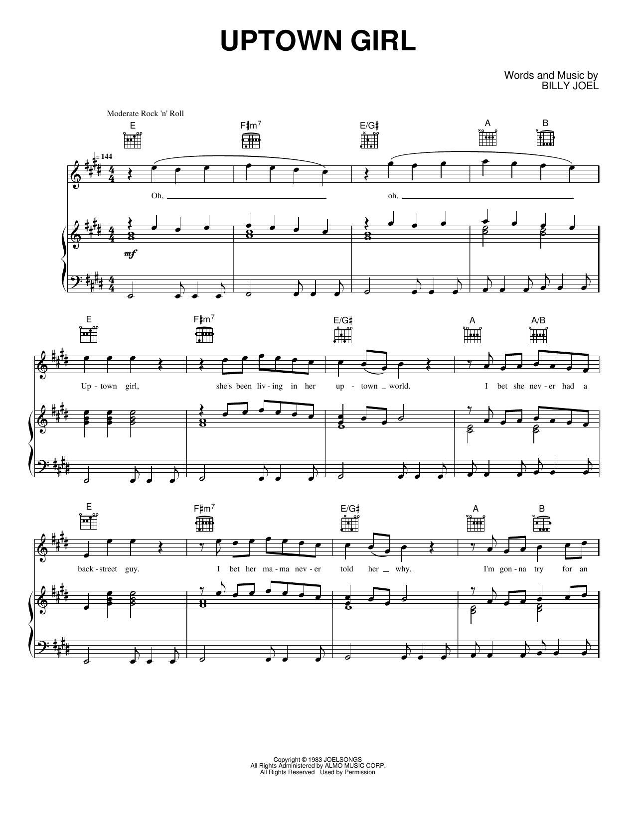 Uptown Girl: Piano/Vocal/Guitar Sheet