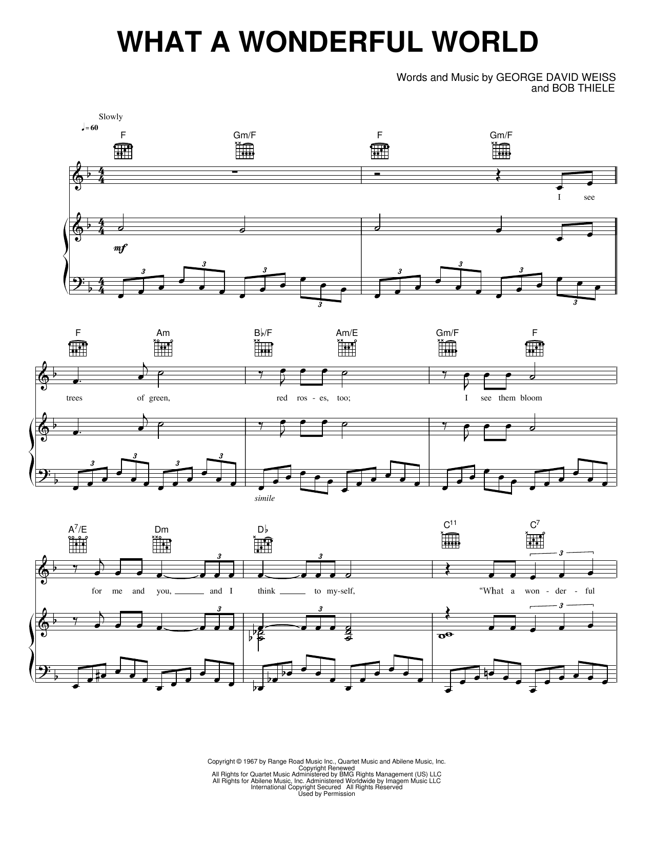 What A Wonderful World: Piano/Vocal/Guitar Sheet