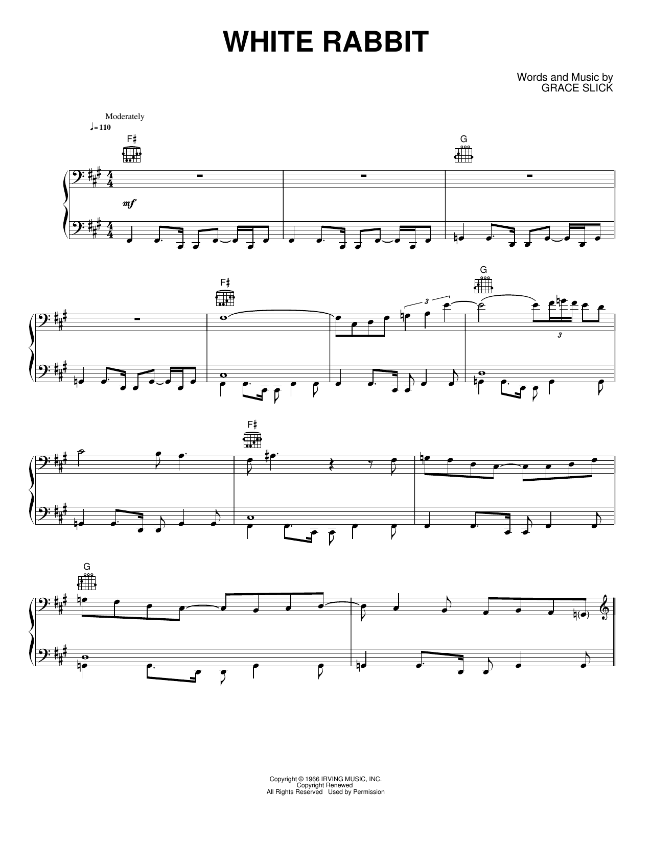 White Rabbit: Piano/Vocal/Guitar Sheet