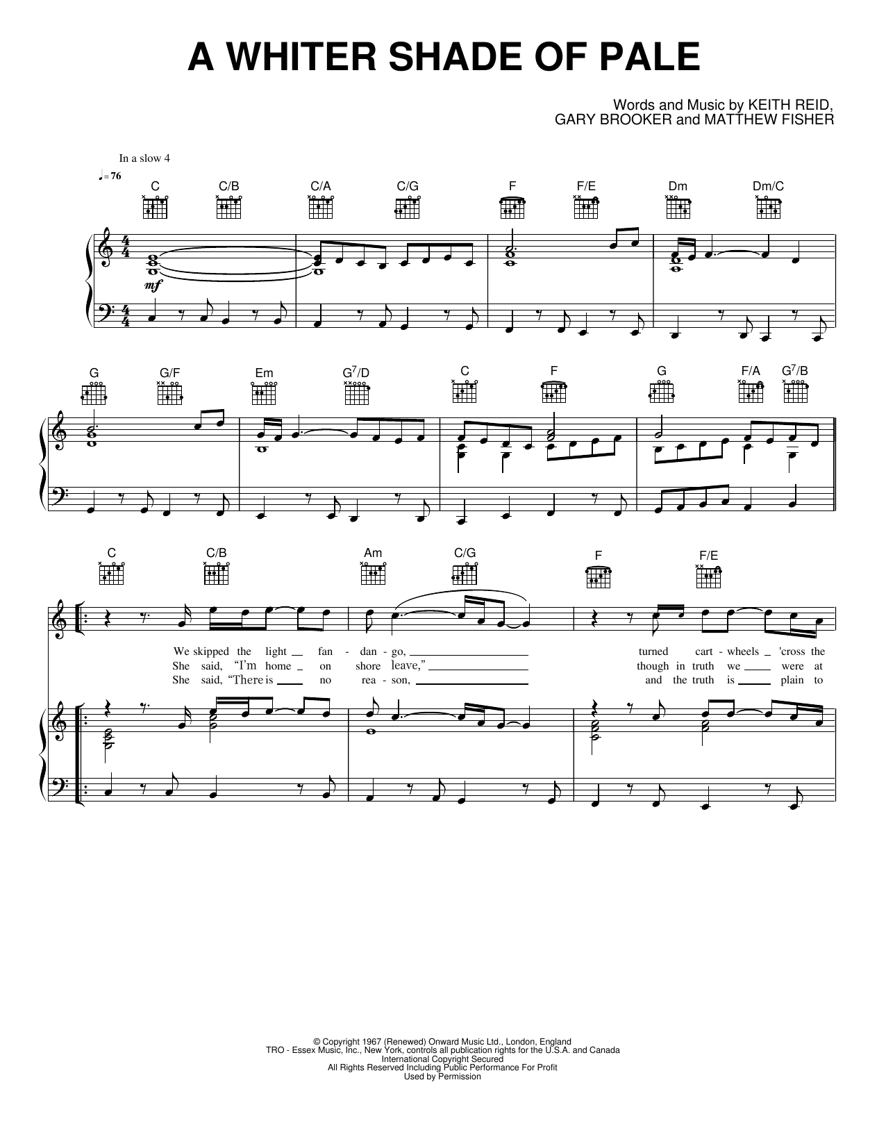 A Whiter Shade of Pale: Piano/Vocal/Guitar Sheet