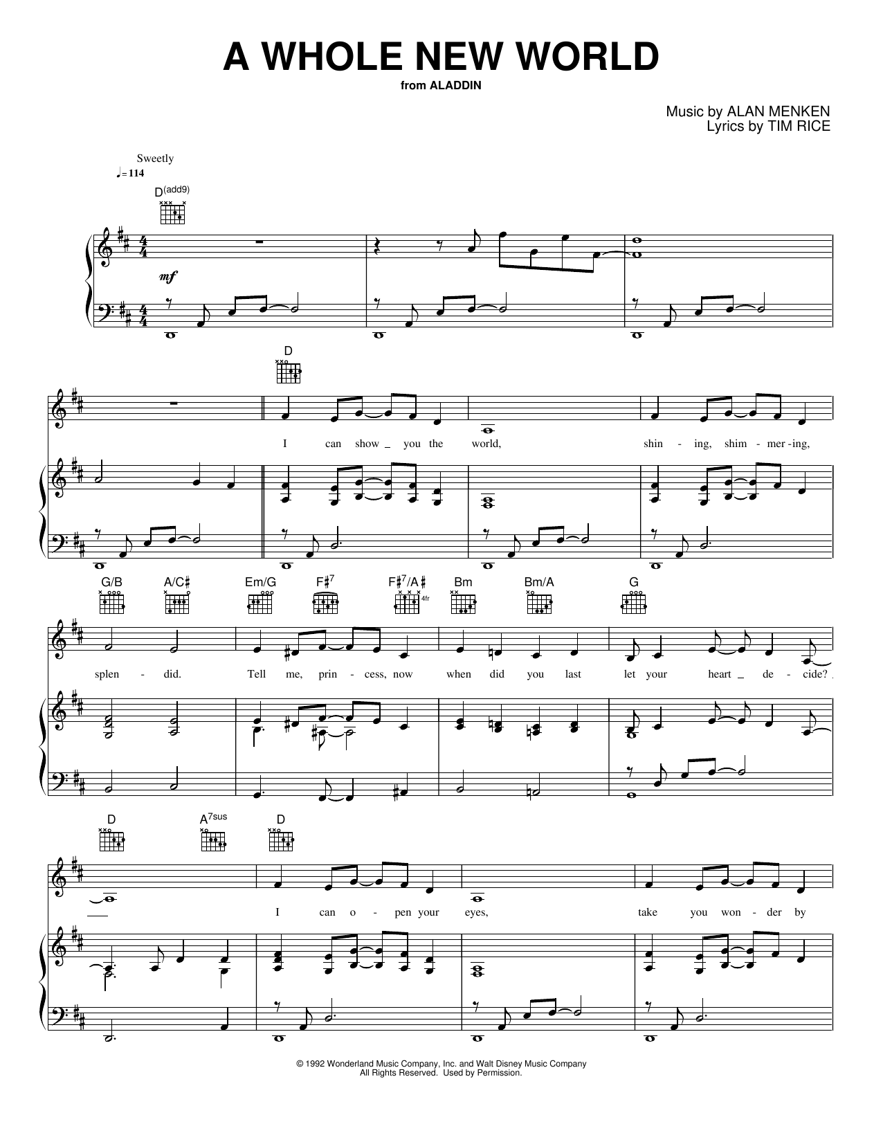 A Whole New World: Piano/Vocal/Guitar Sheet