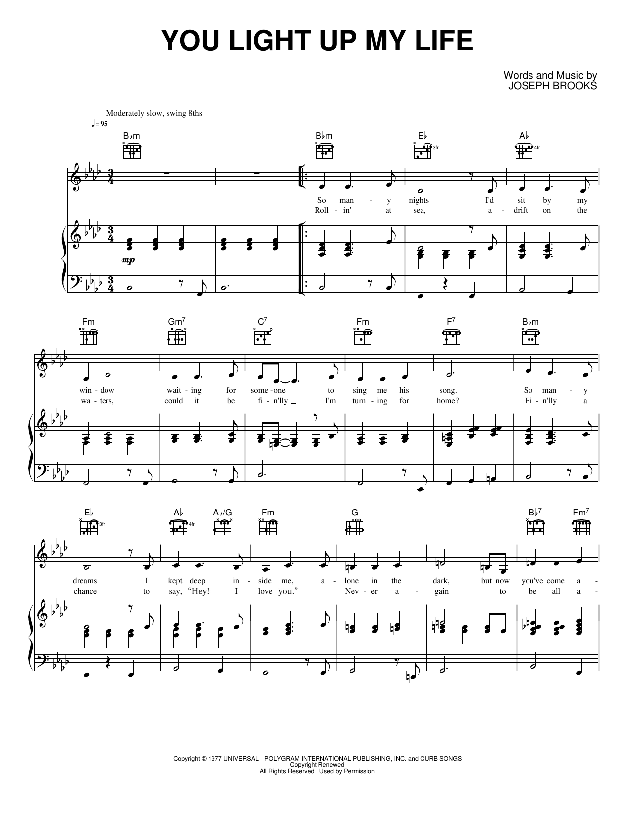 You Light Up My Life: Piano/Vocal/Guitar Sheet