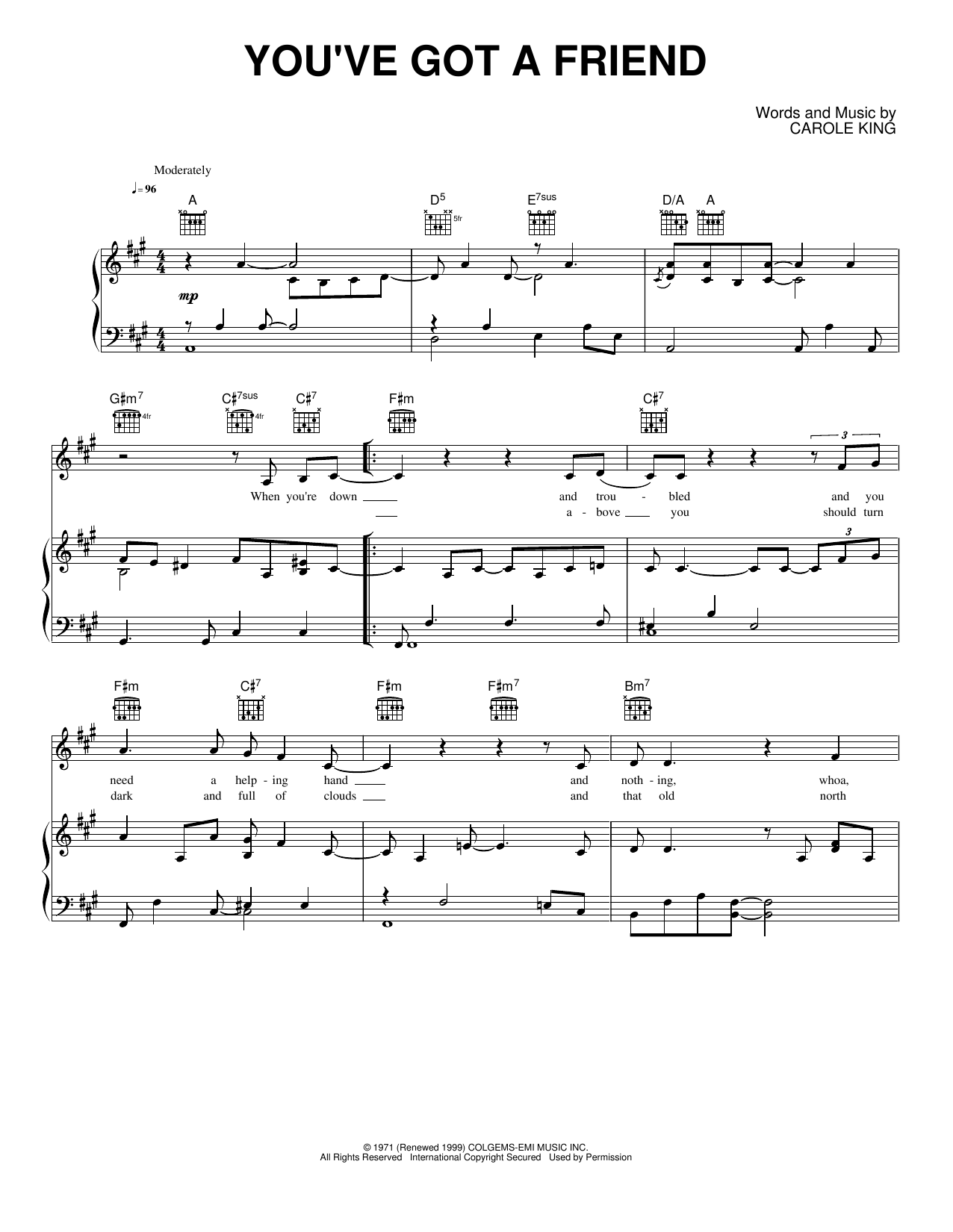 You've Got A Friend: Piano/Vocal/Guitar Sheet