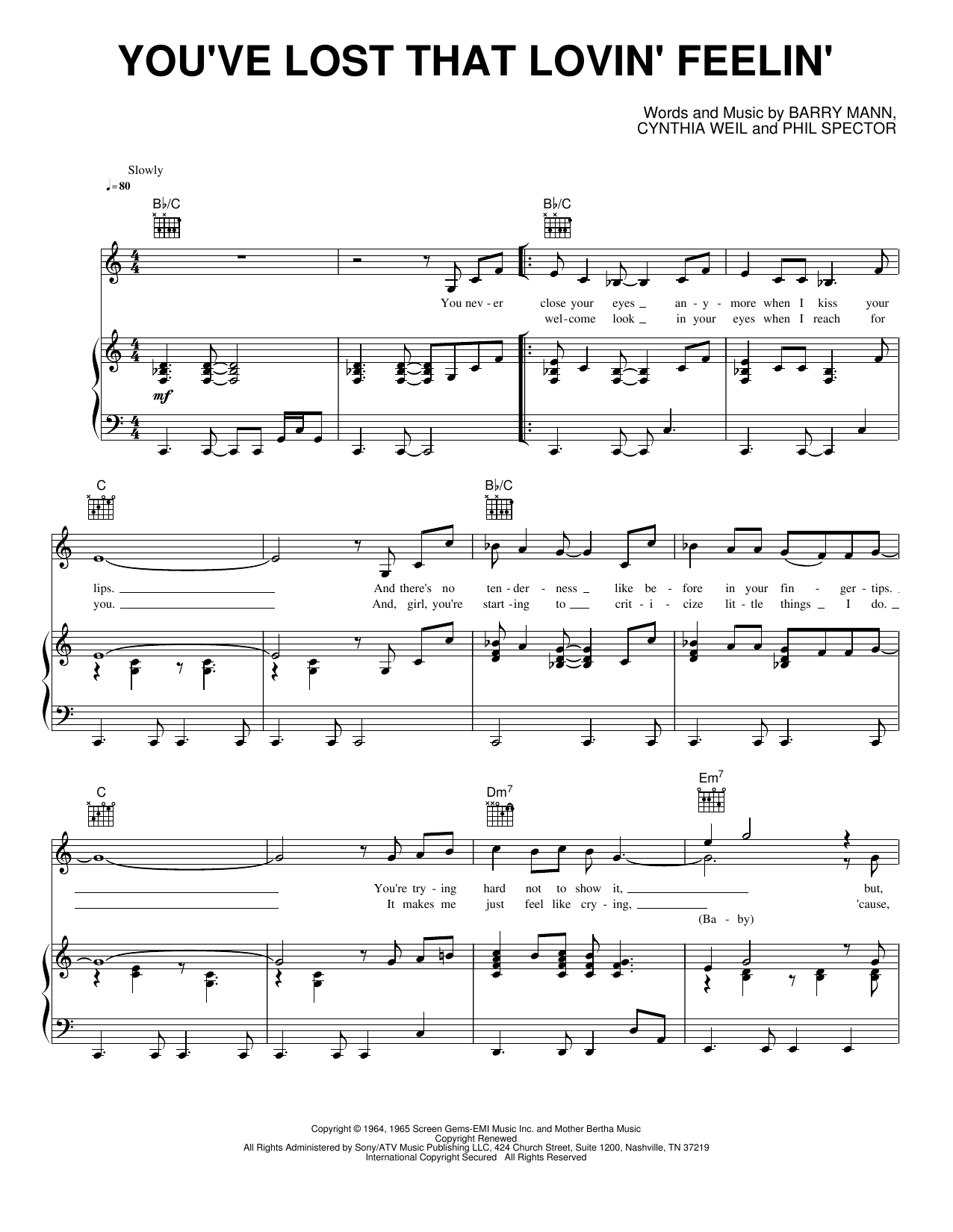 You've Lost That Lovin' Feelin': Piano/Vocal/Guitar Sheet