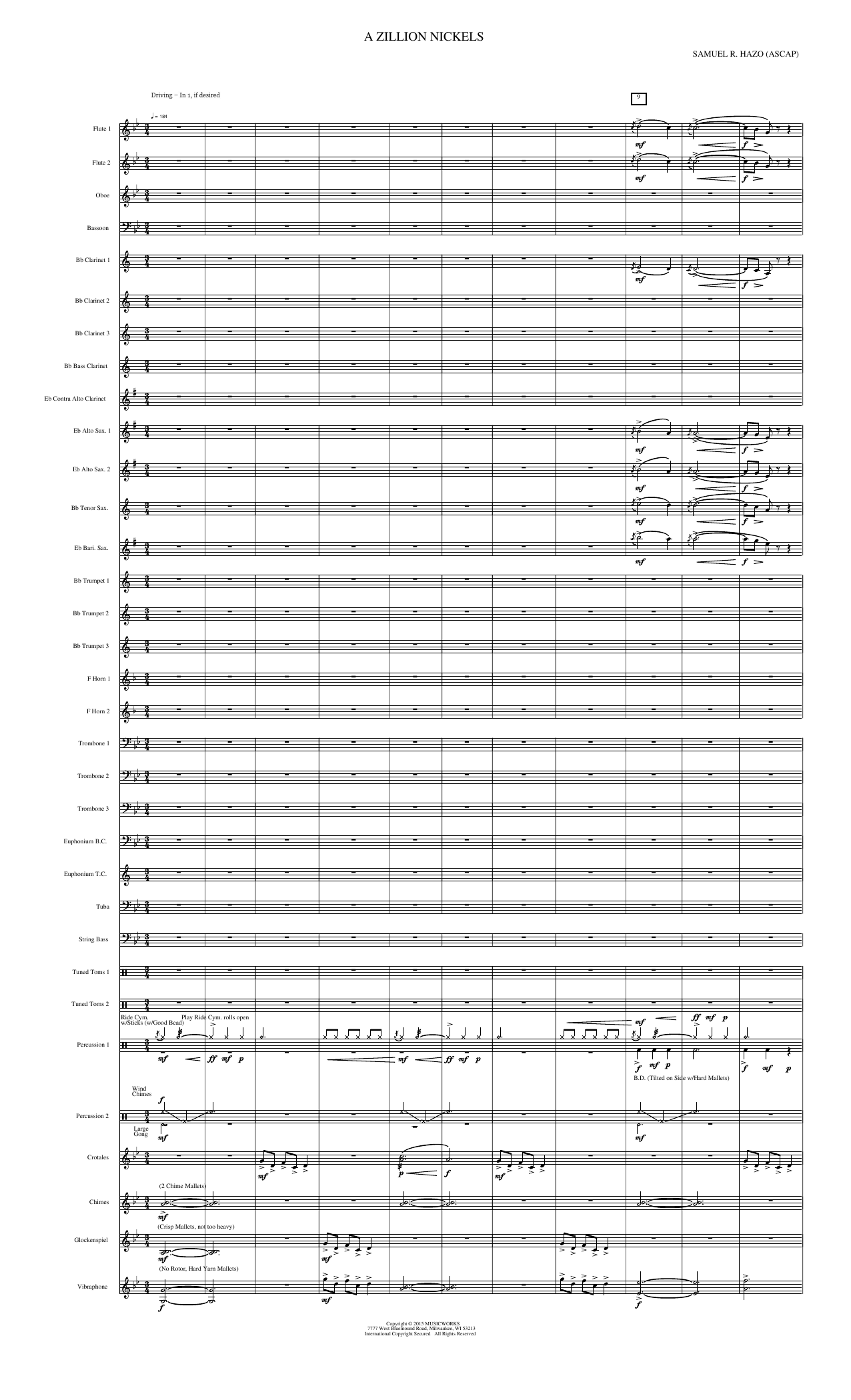 A Zillion Nickels: Concert Band Conductor Score & Parts