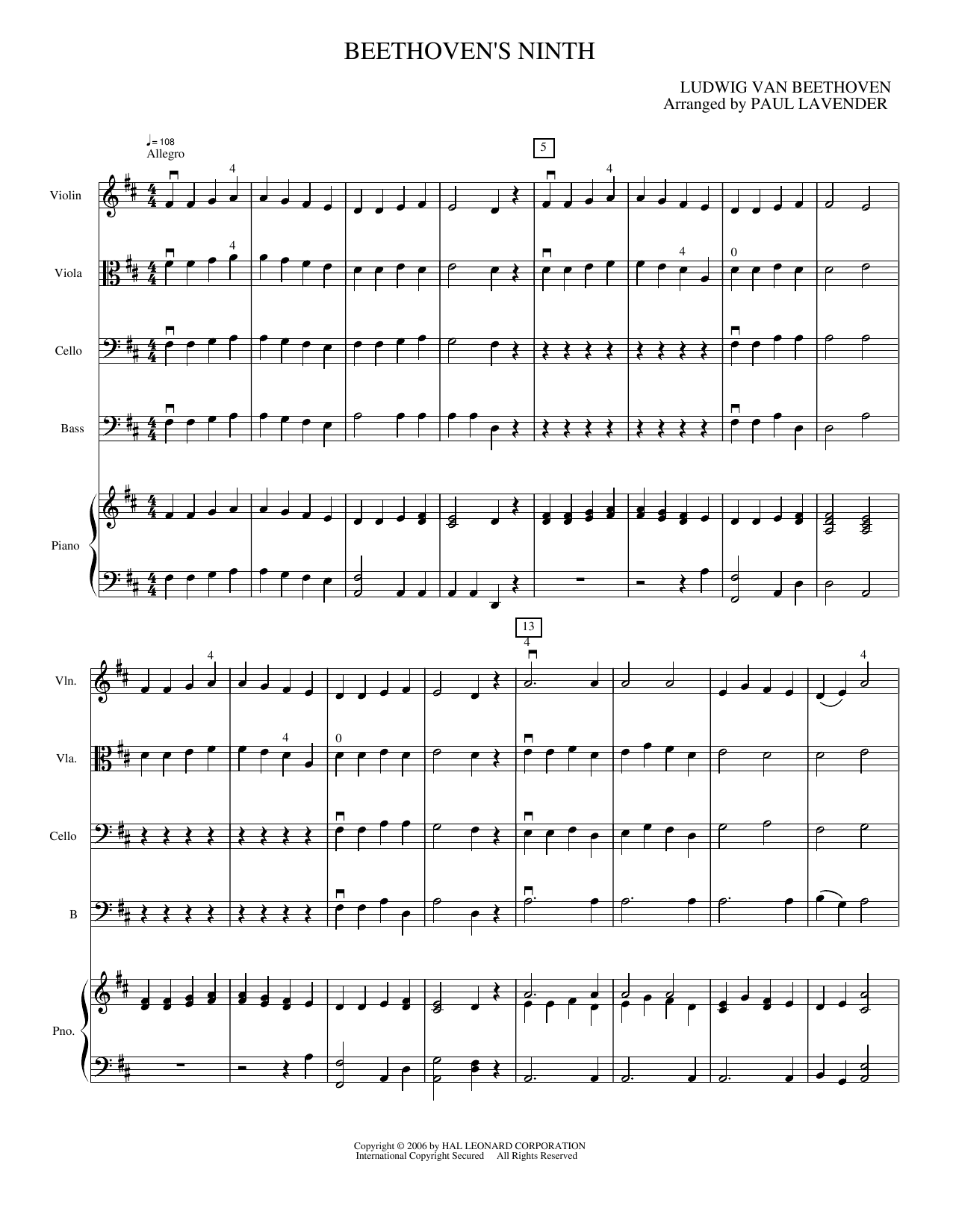 Beethoven's Ninth: String Orchestra Conductor Score & Parts