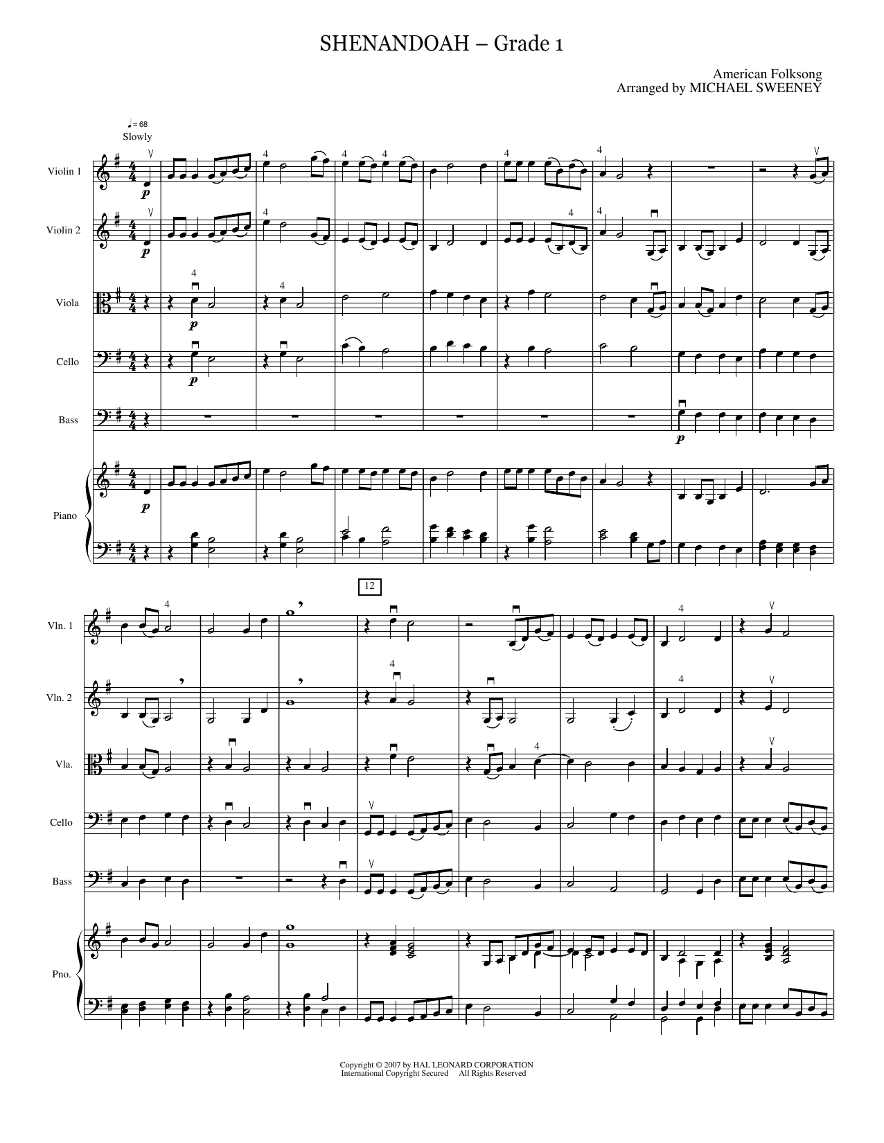 Shenandoah: String Orchestra Conductor Score & Parts