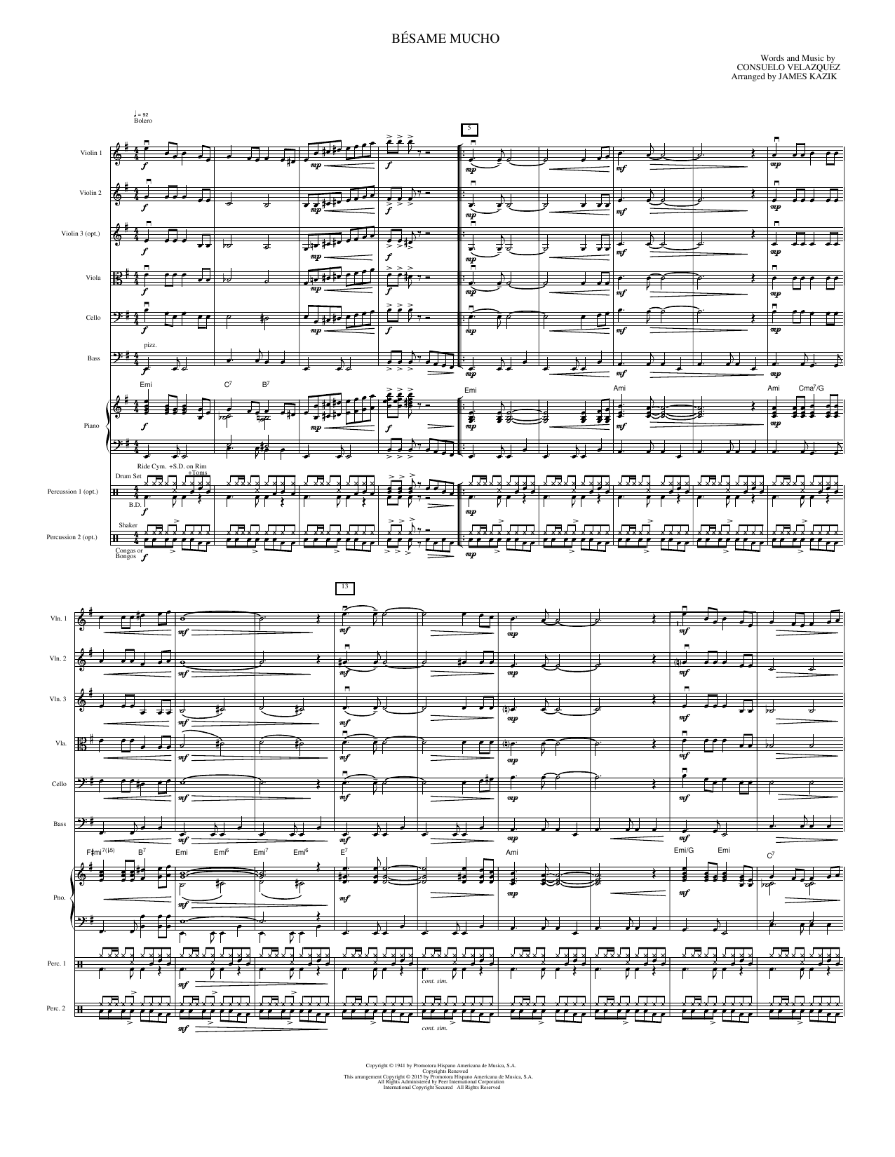 Besame Mucho: String Orchestra Conductor Score & Parts