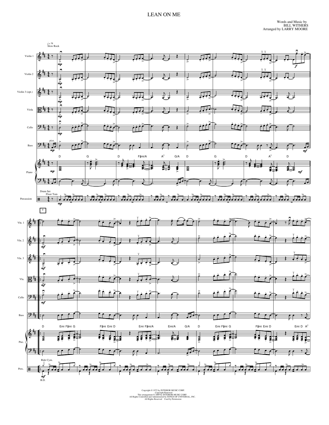 Lean on Me: String Orchestra Conductor Score & Parts