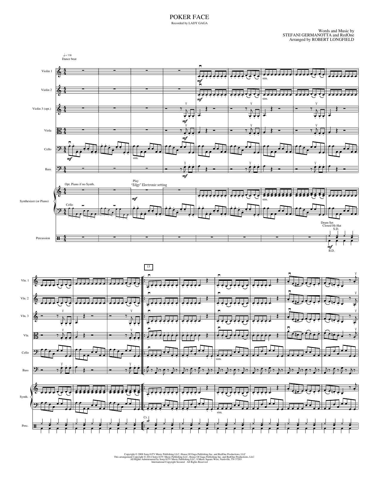 Poker Face: String Orchestra Conductor Score & Parts