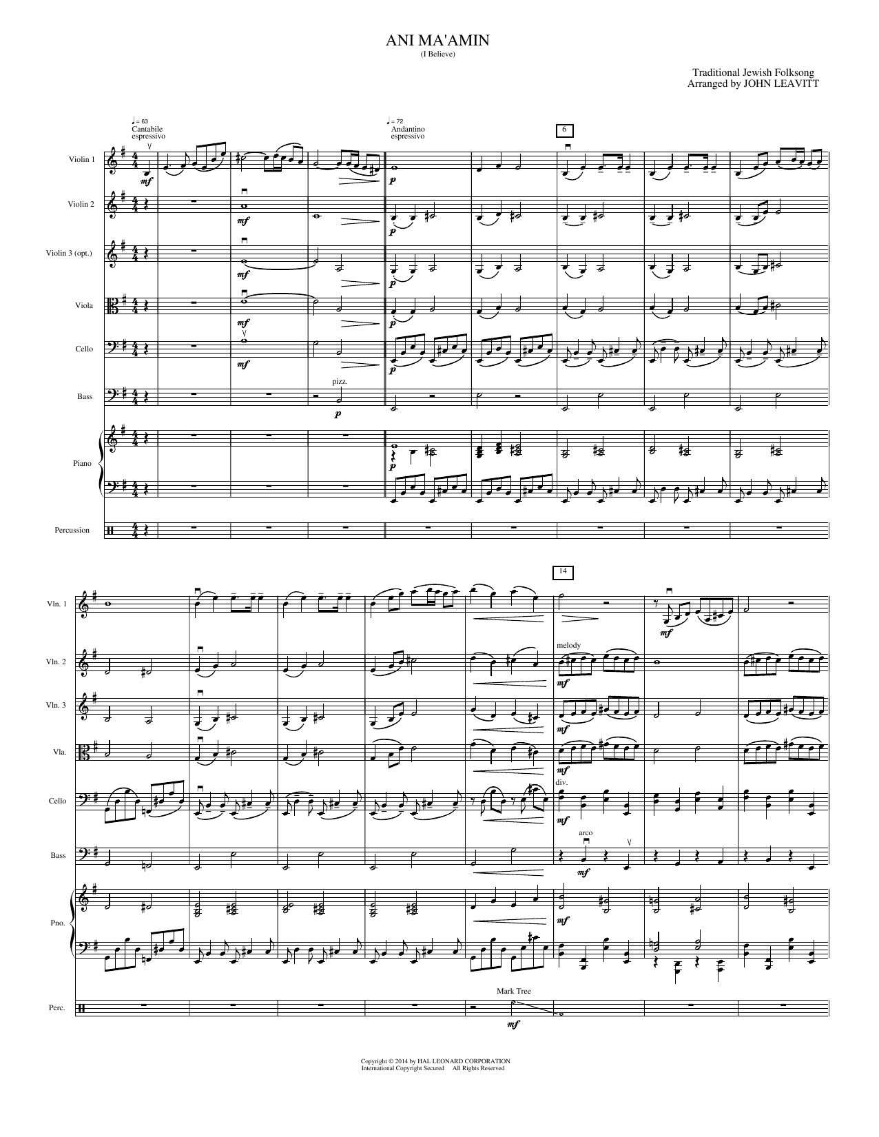 Ani Ma'amin: String Orchestra Conductor Score & Parts