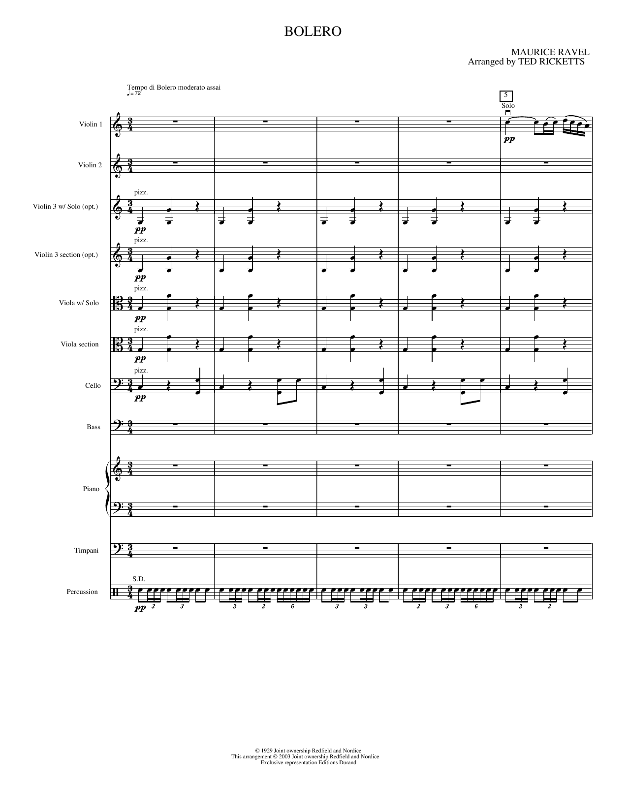 Bolero (arr. Ted Ricketts): String Orchestra Conductor Score & Parts