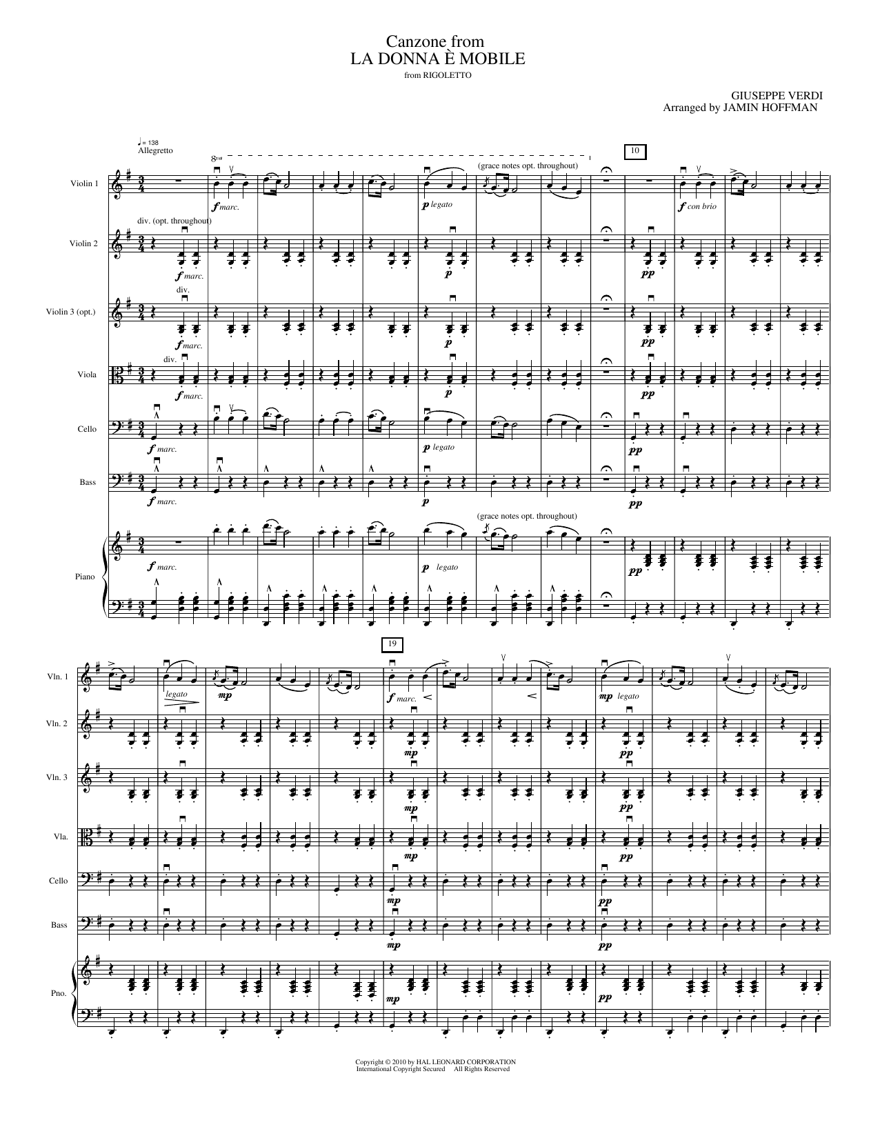 Canzone from La Donna e Mobile: String Orchestra Conductor Score & Parts