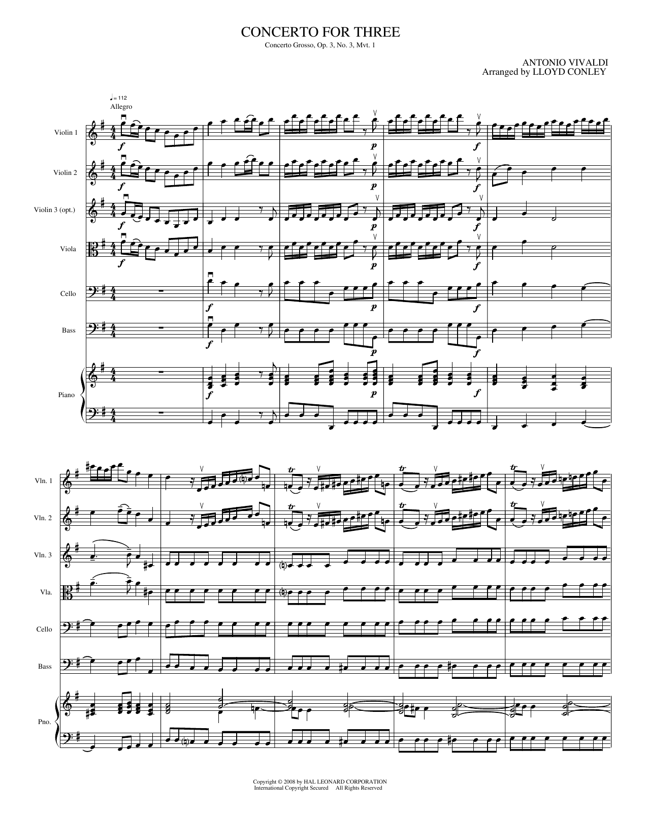 Concerto for Three: String Orchestra Conductor Score & Parts