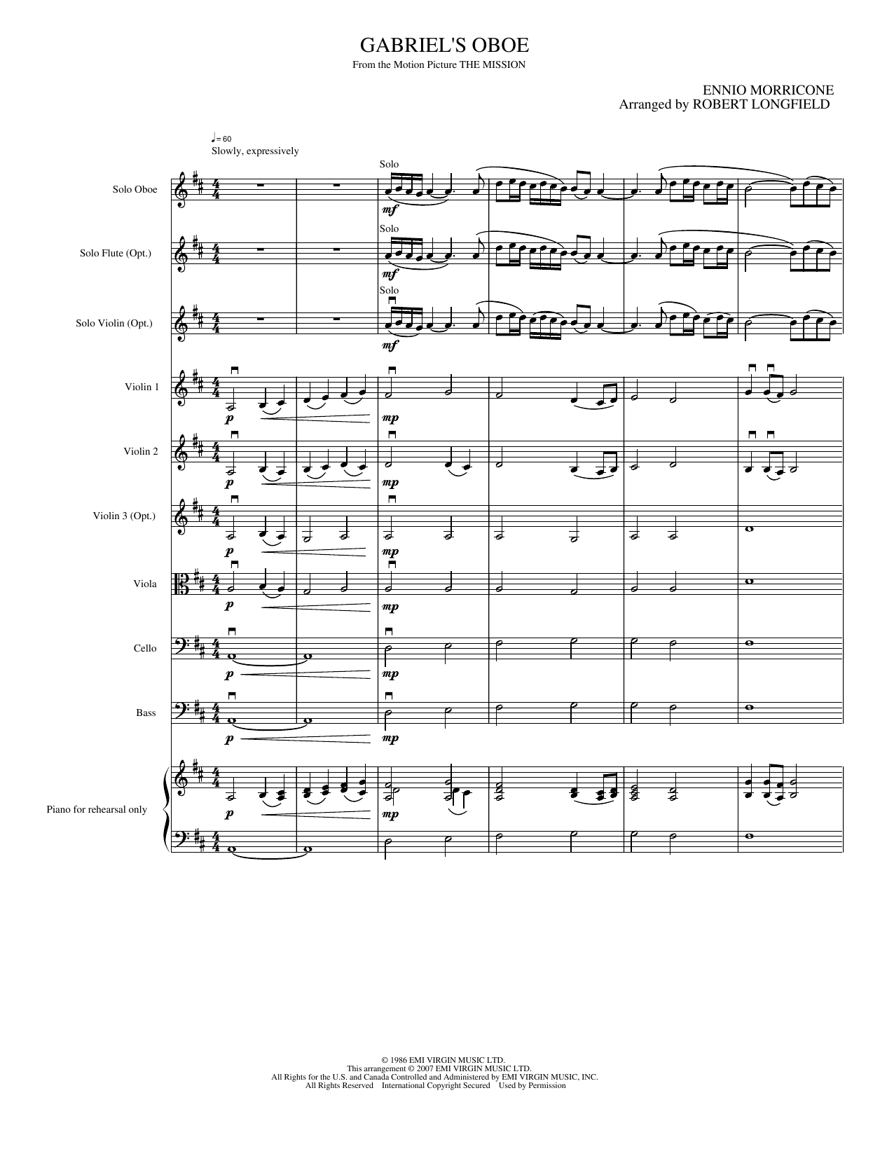 Gabriel's Oboe Sheet Music Robert Longfield Orchestra