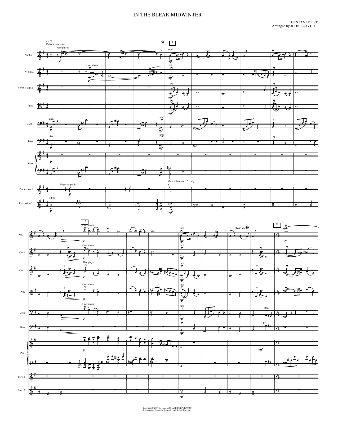 In the Bleak Midwinter: String Orchestra Conductor Score & Parts