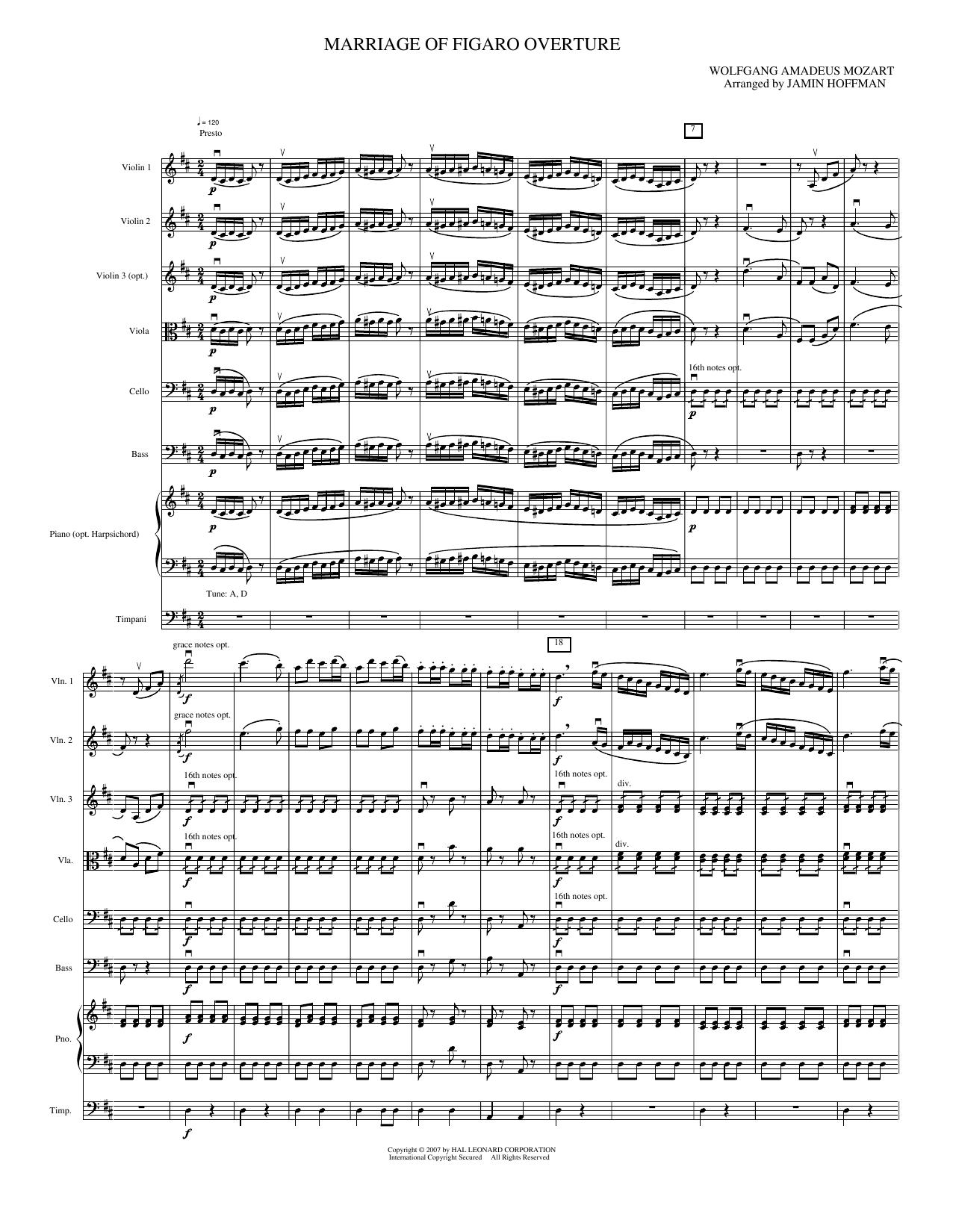 Marriage of Figaro Overture: String Orchestra Conductor Score & Parts