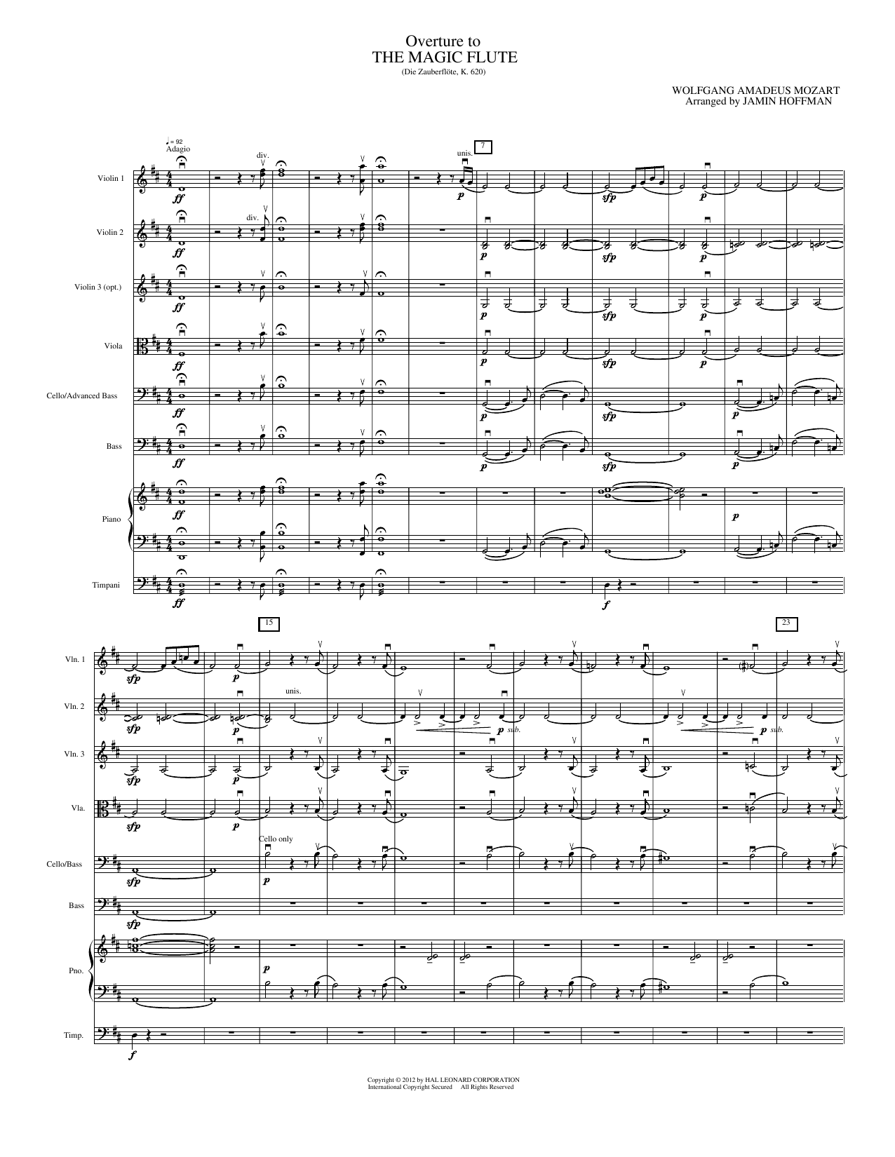 Overture to The Magic Flute: String Orchestra Conductor Score & Parts