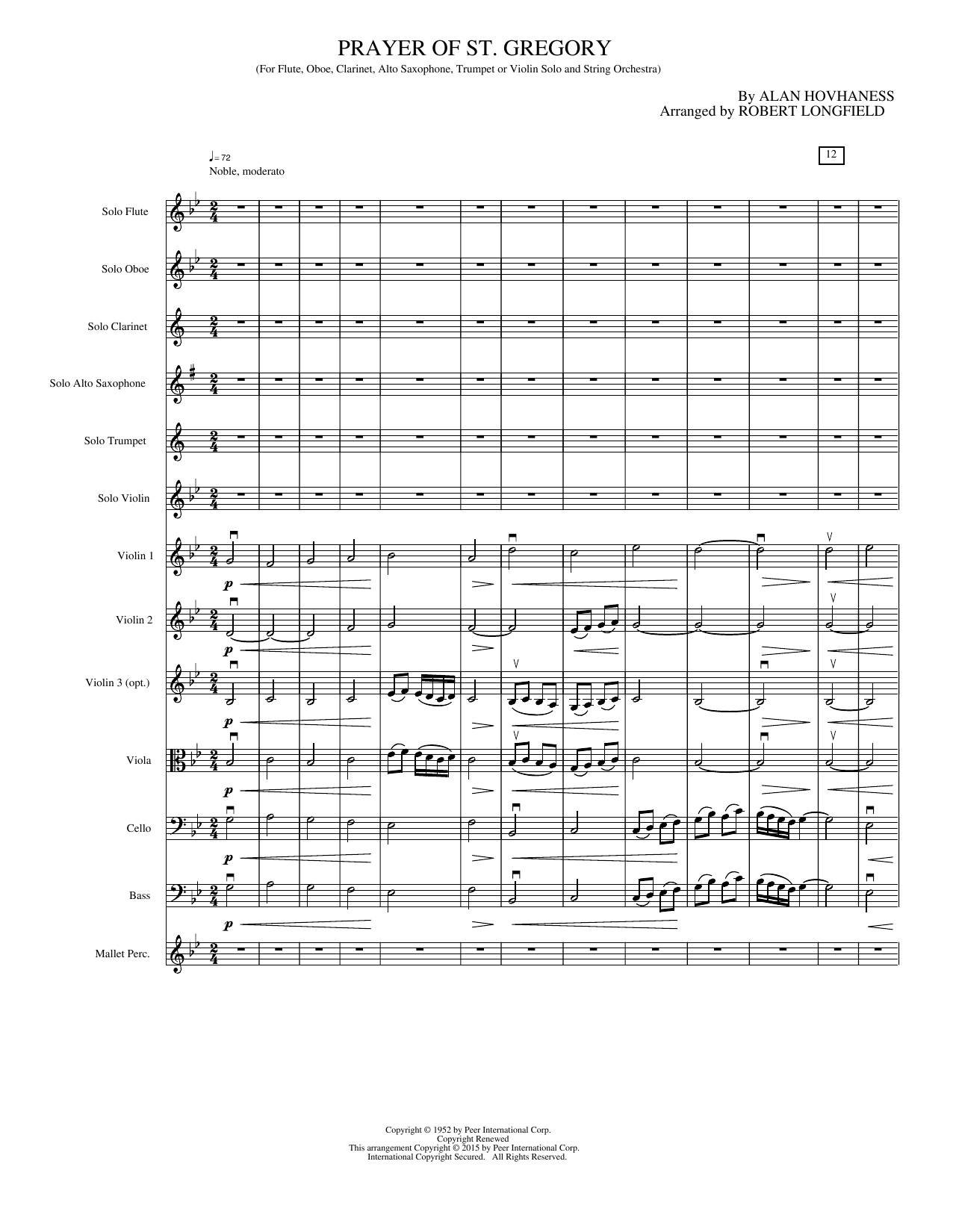 Prayer Of St. Gregory: String Orchestra Conductor Score & Parts