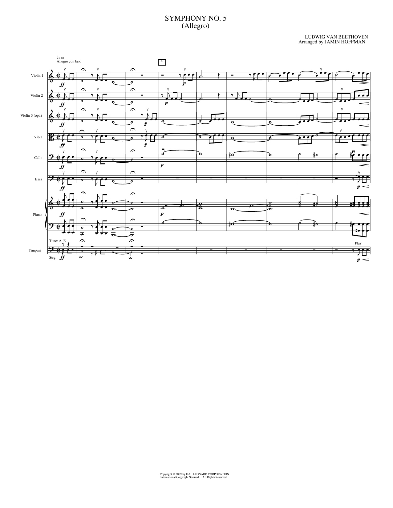 Symphony No. 5 - Allegro: String Orchestra Conductor Score & Parts