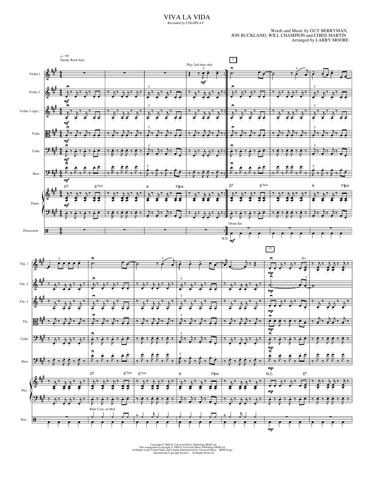 Viva La Vida: String Orchestra Conductor Score & Parts