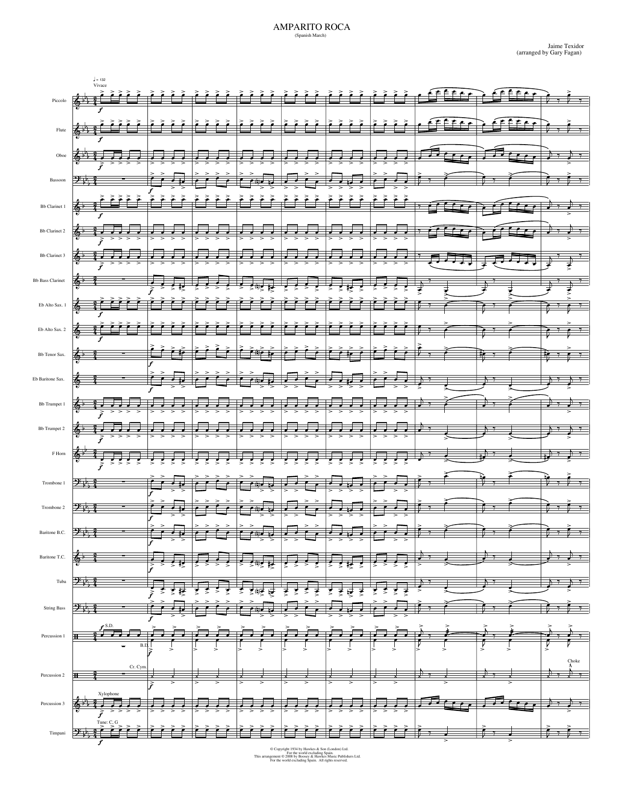 Amparito Roca: Concert Band Conductor Score & Parts