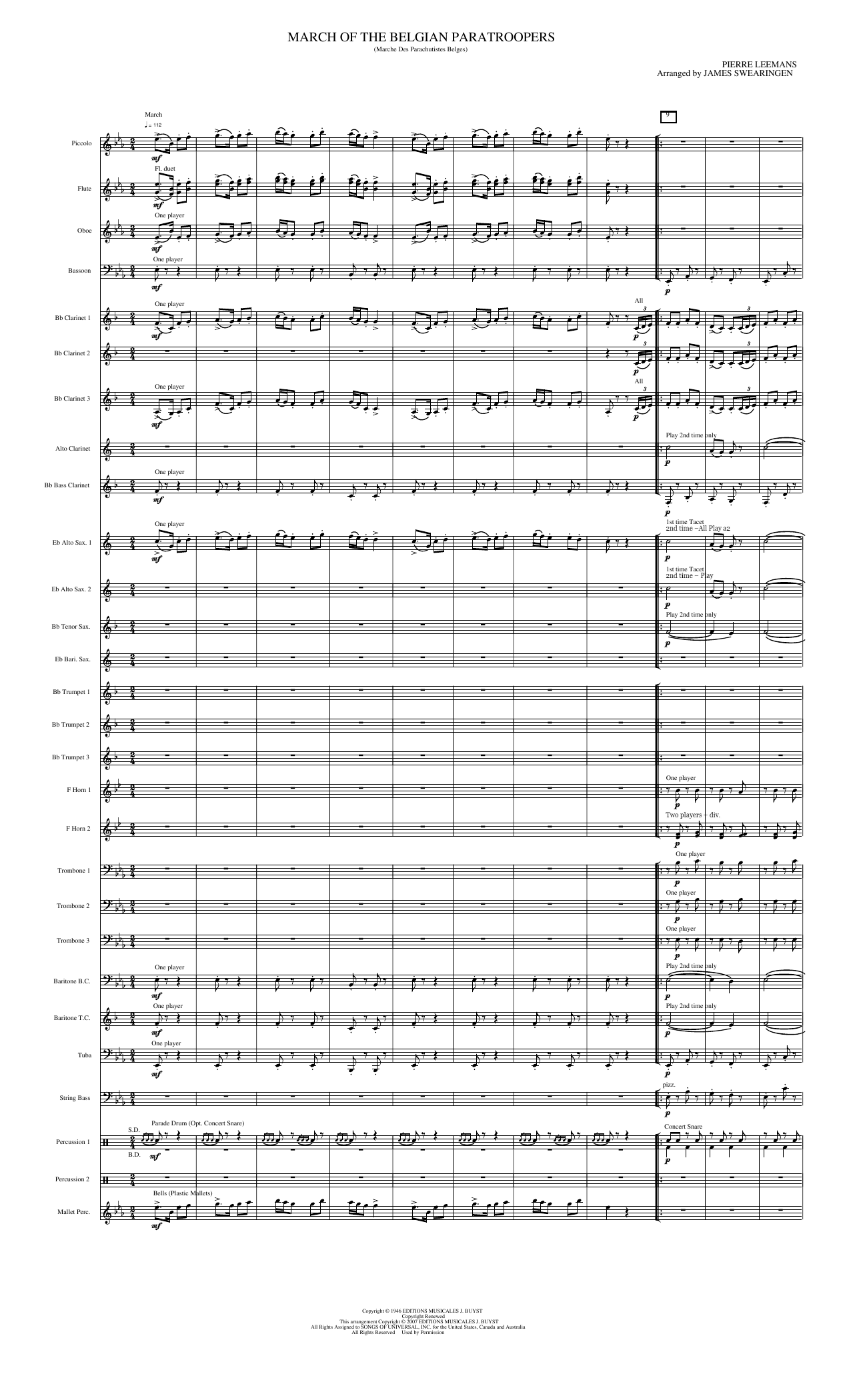 March of the Belgian Paratroopers: Concert Band Conductor Score & Parts