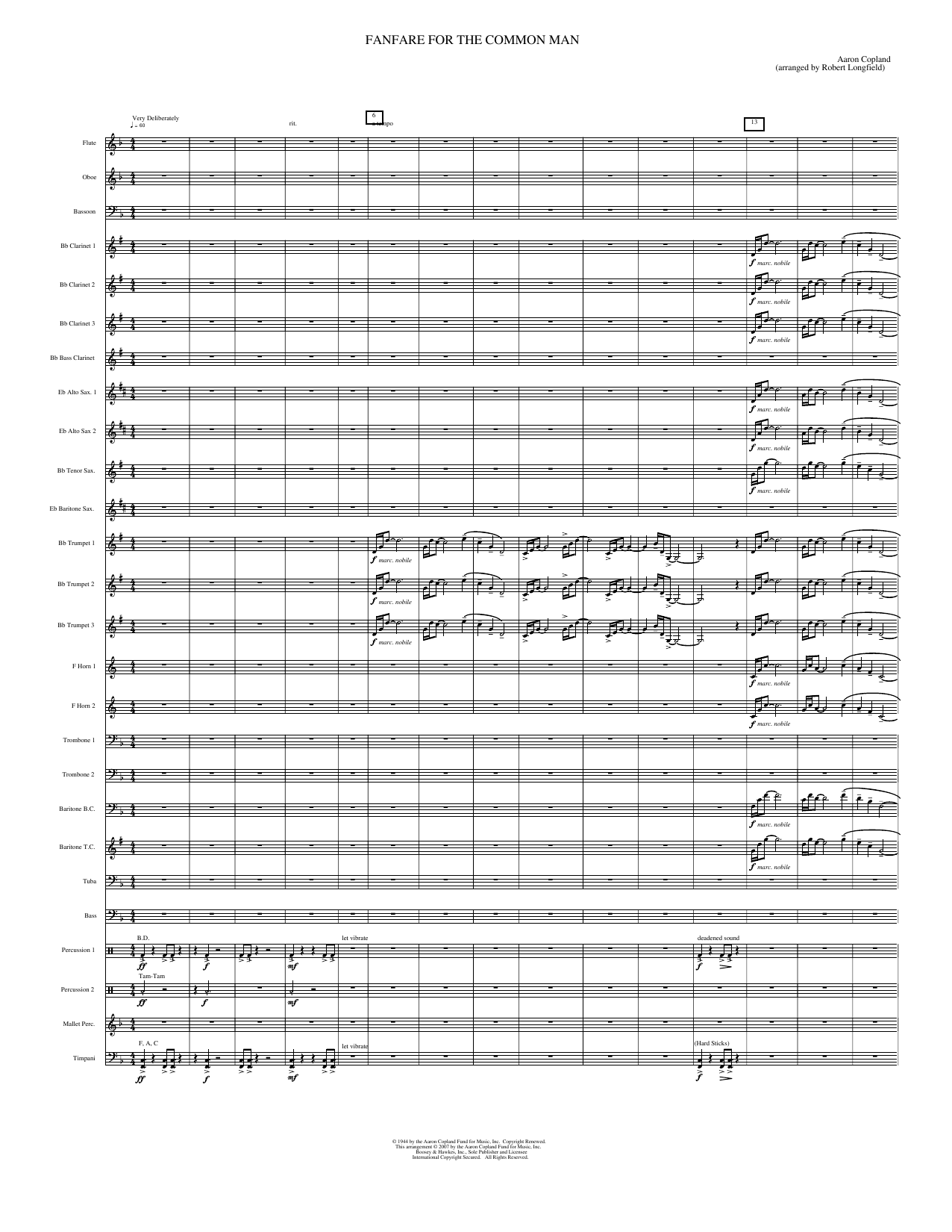 Fanfare for the Common Man: Concert Band Conductor Score & Parts
