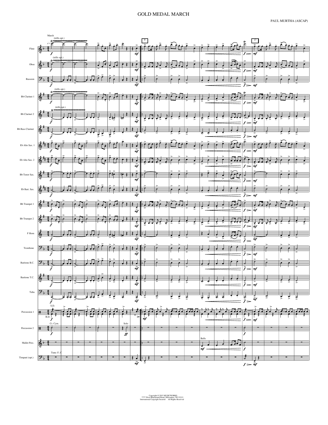 Gold Medal March: Concert Band Conductor Score & Parts