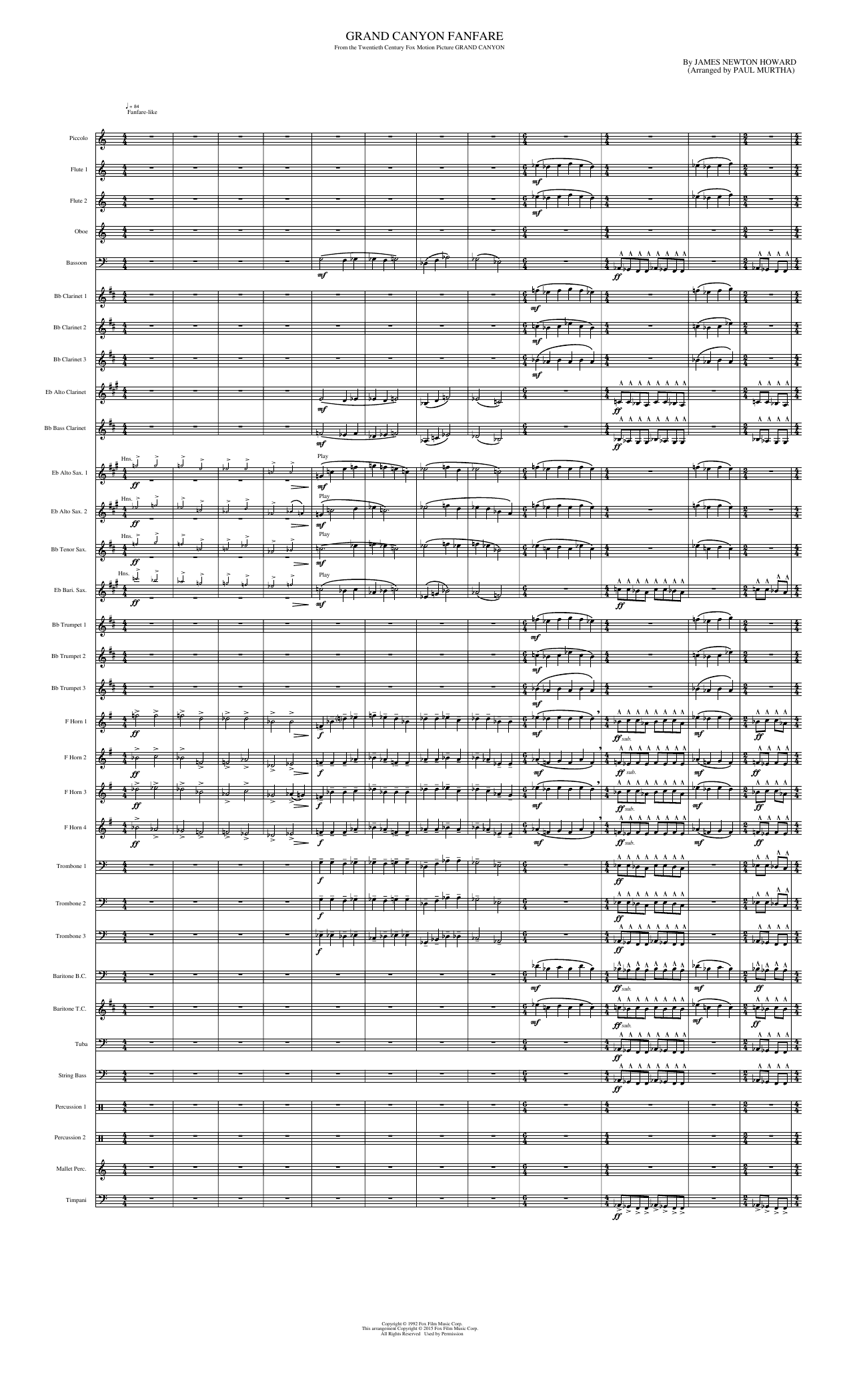 Grand Canyon Fanfare: Concert Band Conductor Score & Parts