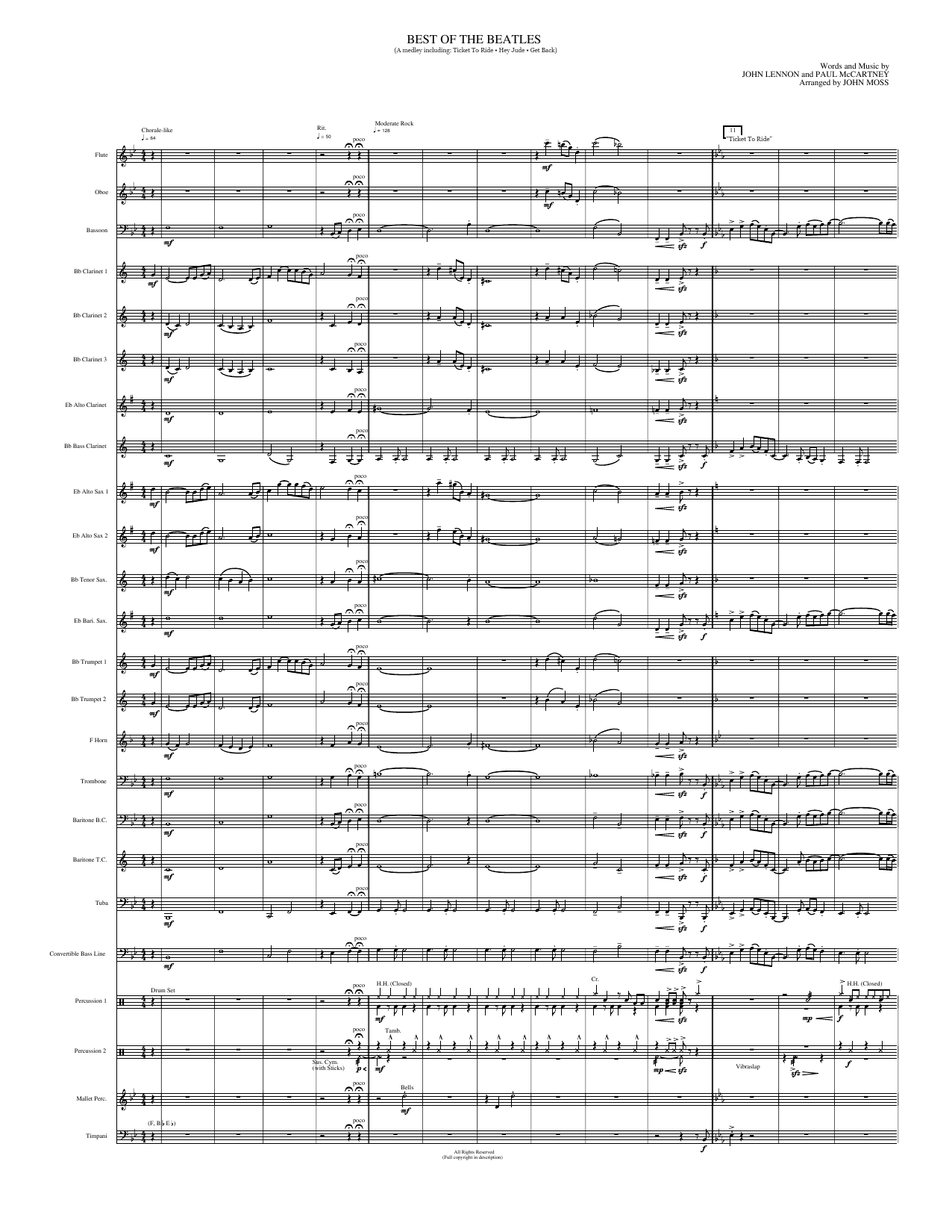 Best of the Beatles: Concert Band Conductor Score & Parts