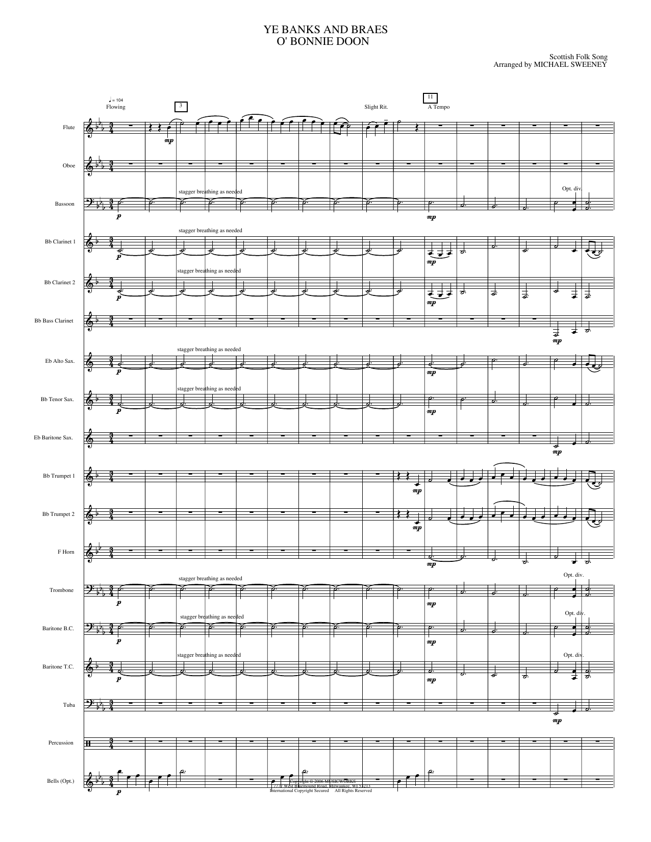 Ye Banks and Braes o' Bonnie Doon: Concert Band Conductor Score & Parts