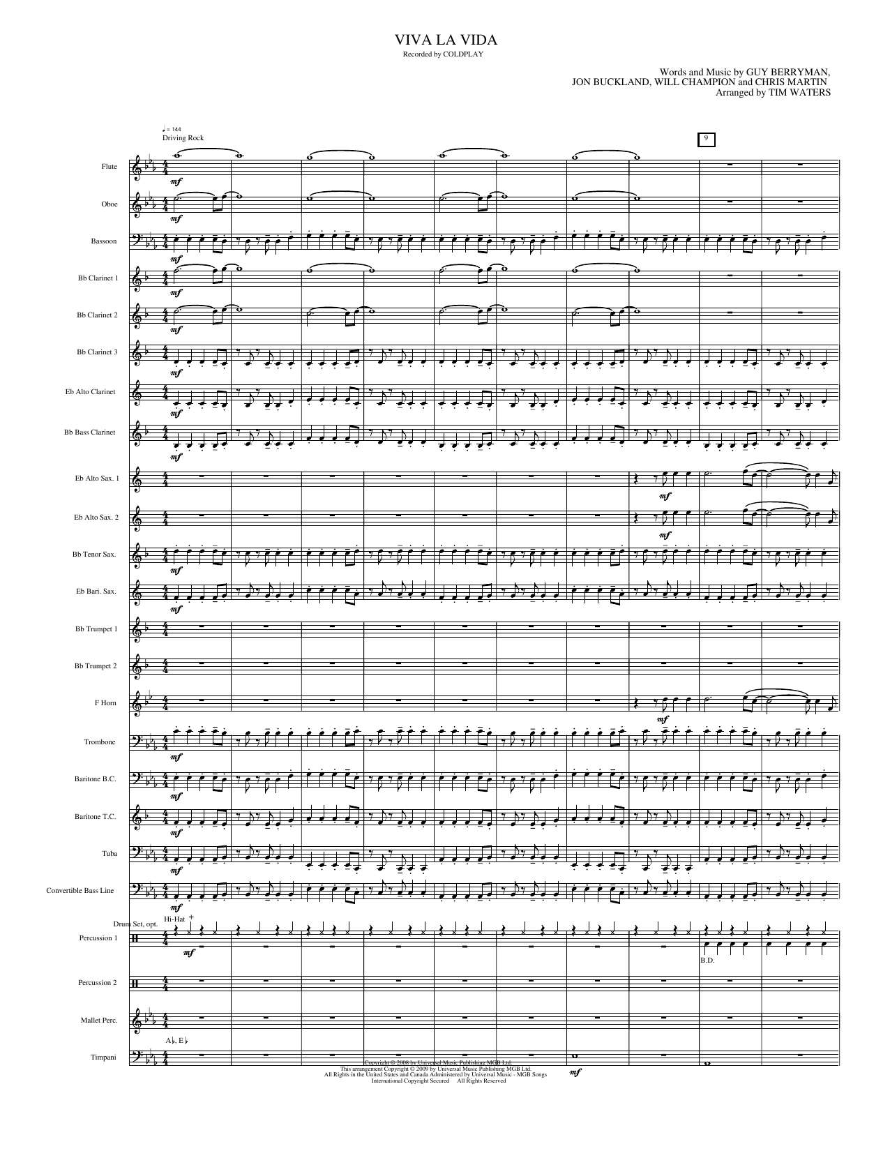 Viva La Vida: Concert Band Conductor Score & Parts