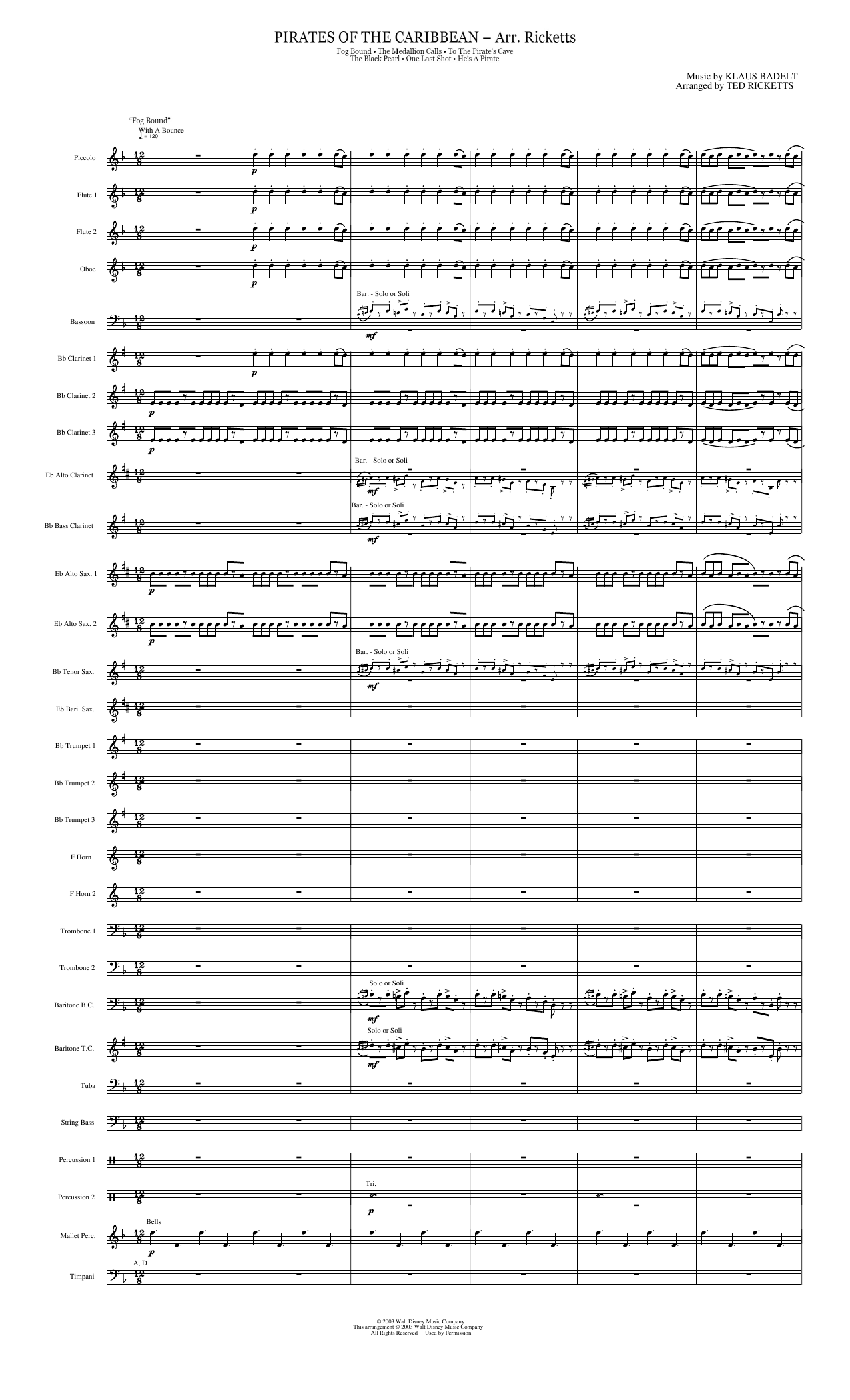 Pirates of the Caribbean Soundtrack Highlights: Concert Band Conductor Score & Parts