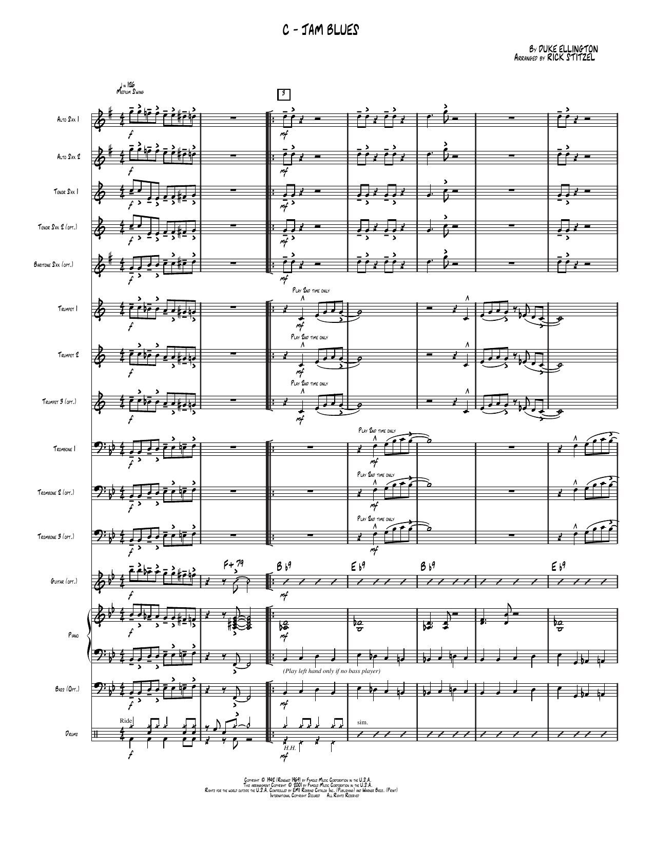 C-Jam Blues: Jazz Ensemble Conductor Score & Parts