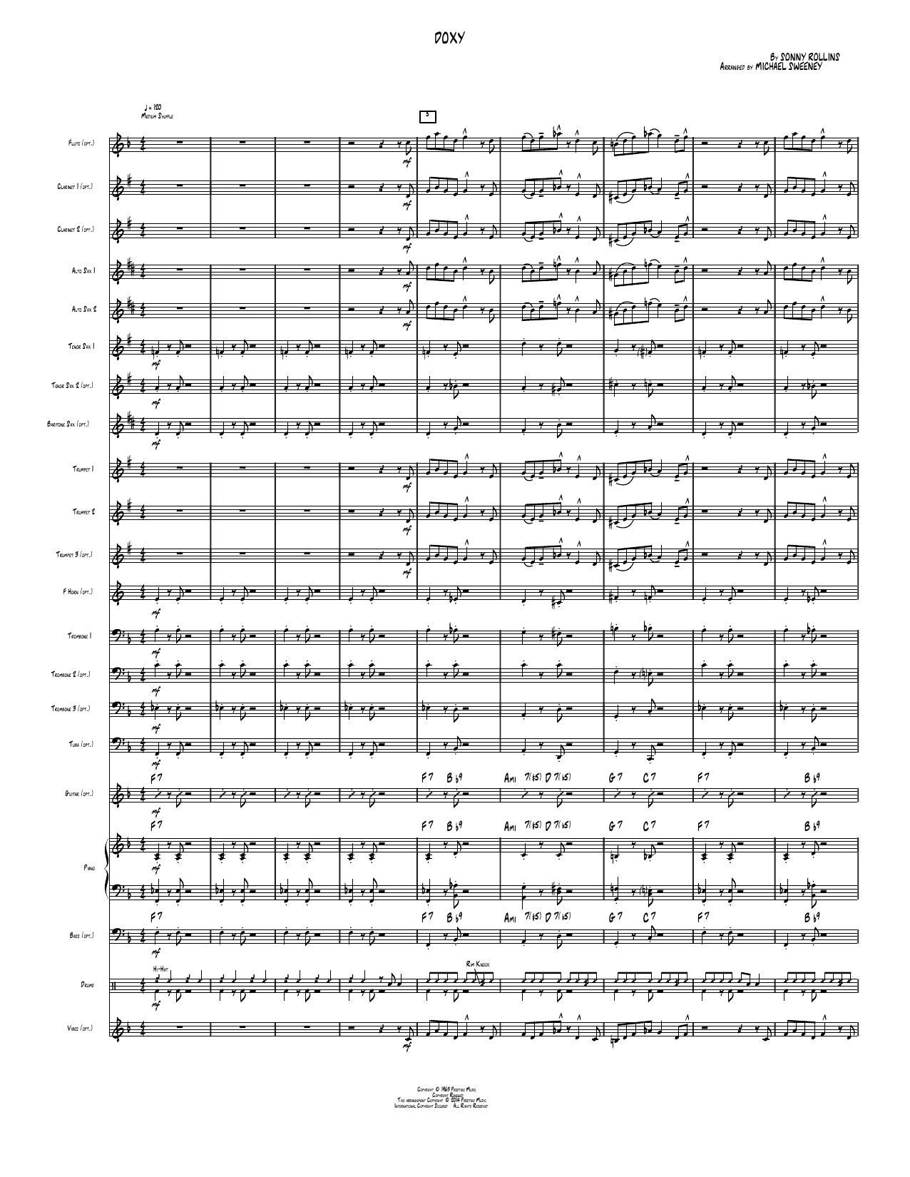 Doxy: Jazz Ensemble Conductor Score & Parts