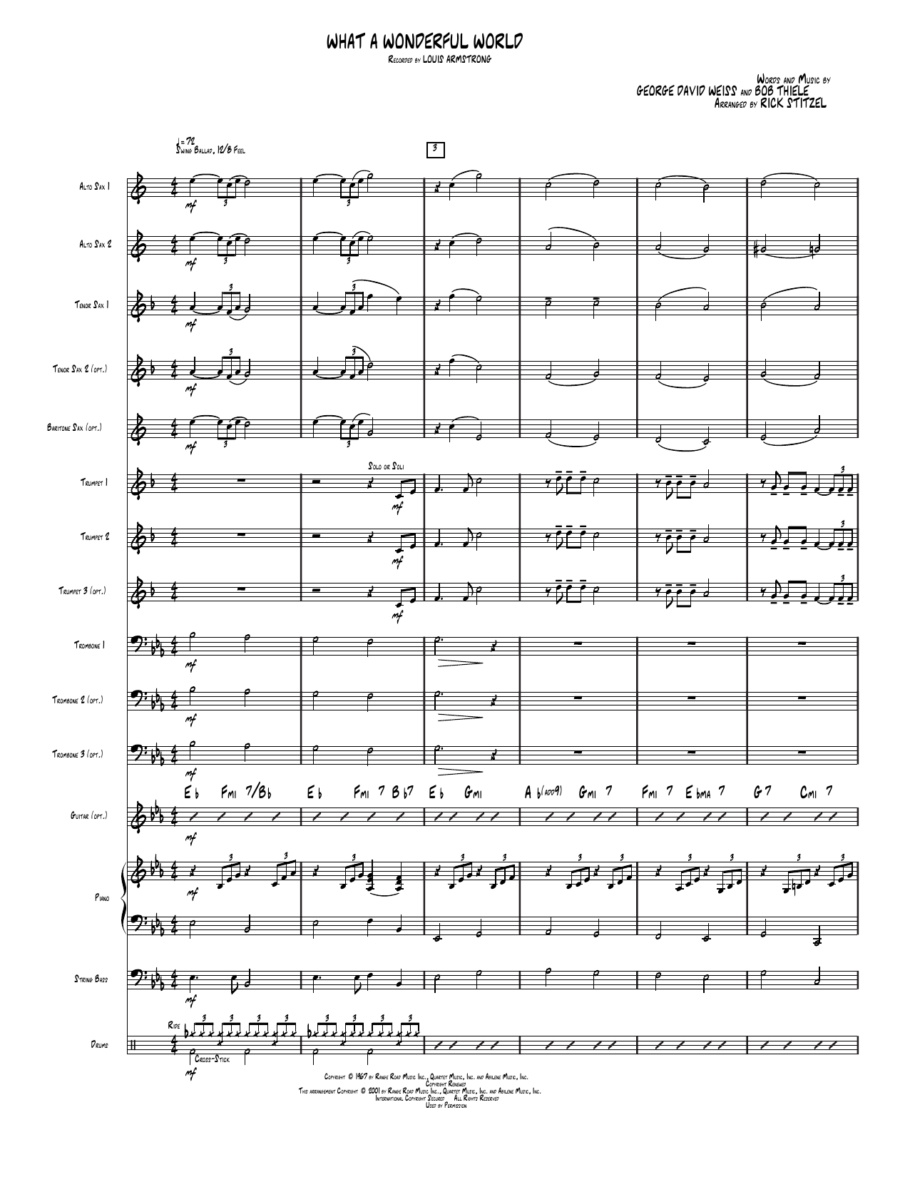What A Wonderful World: Jazz Ensemble Conductor Score & Parts