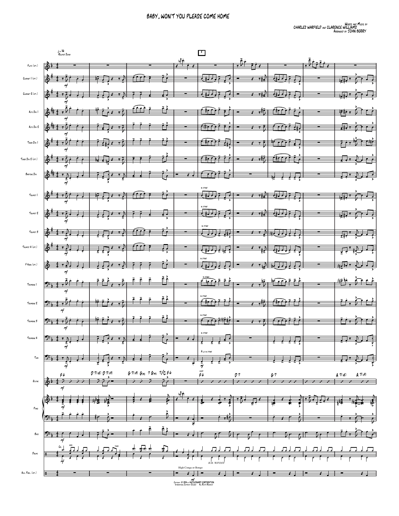 Baby, Won't You Please Come Home: Jazz Ensemble Conductor Score & Parts