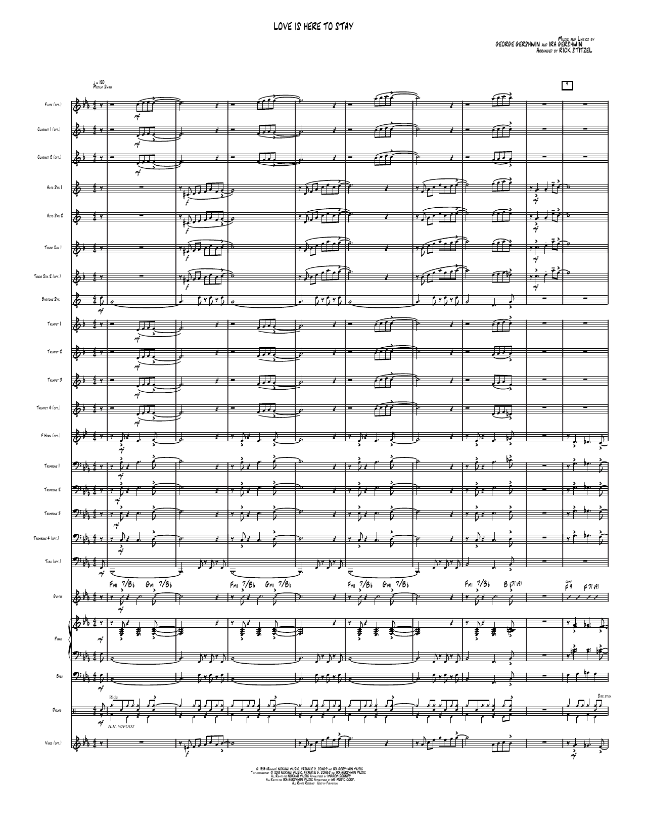 Love Is Here To Stay: Jazz Ensemble Conductor Score & Parts
