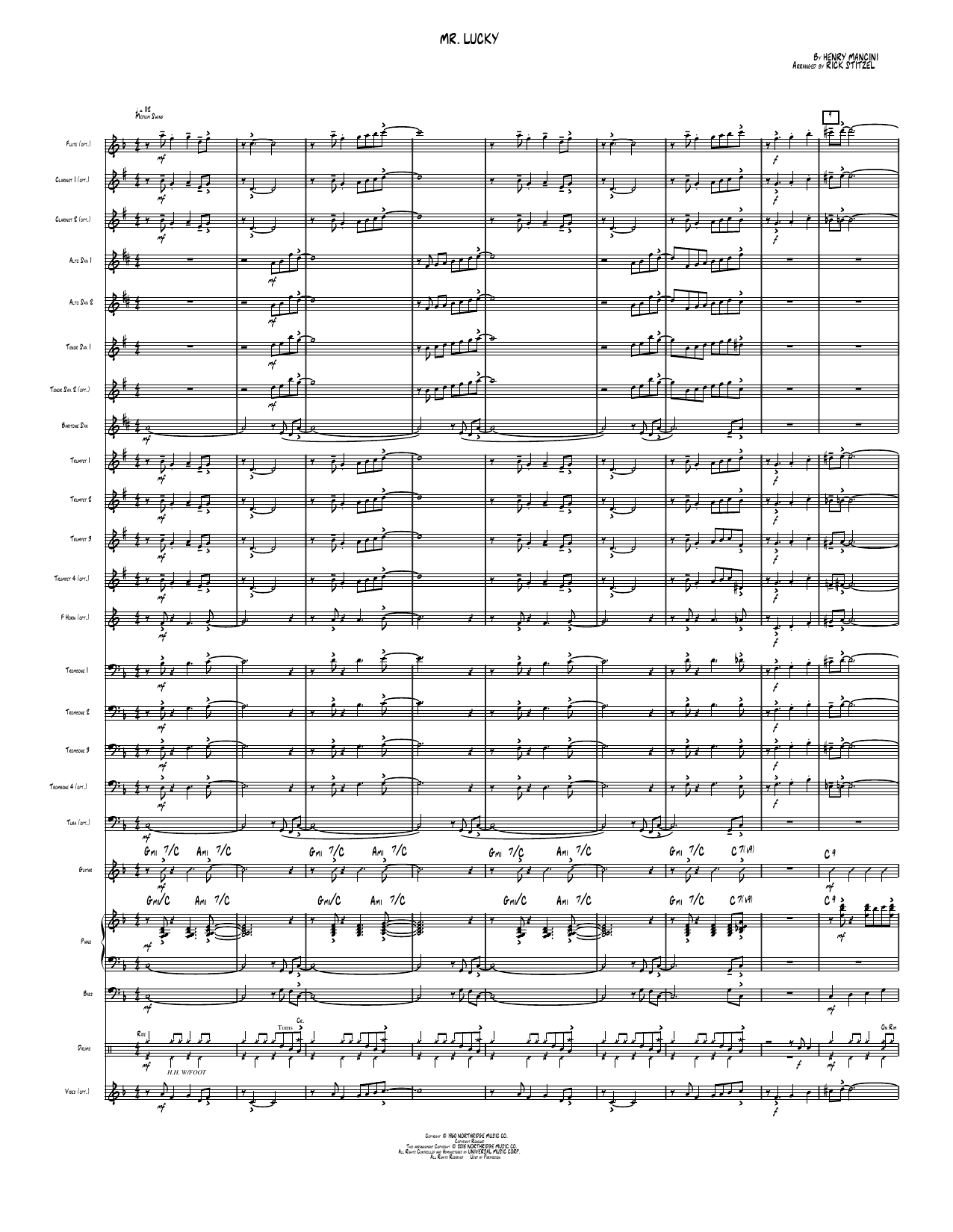 Mr. Lucky: Jazz Ensemble Conductor Score & Parts