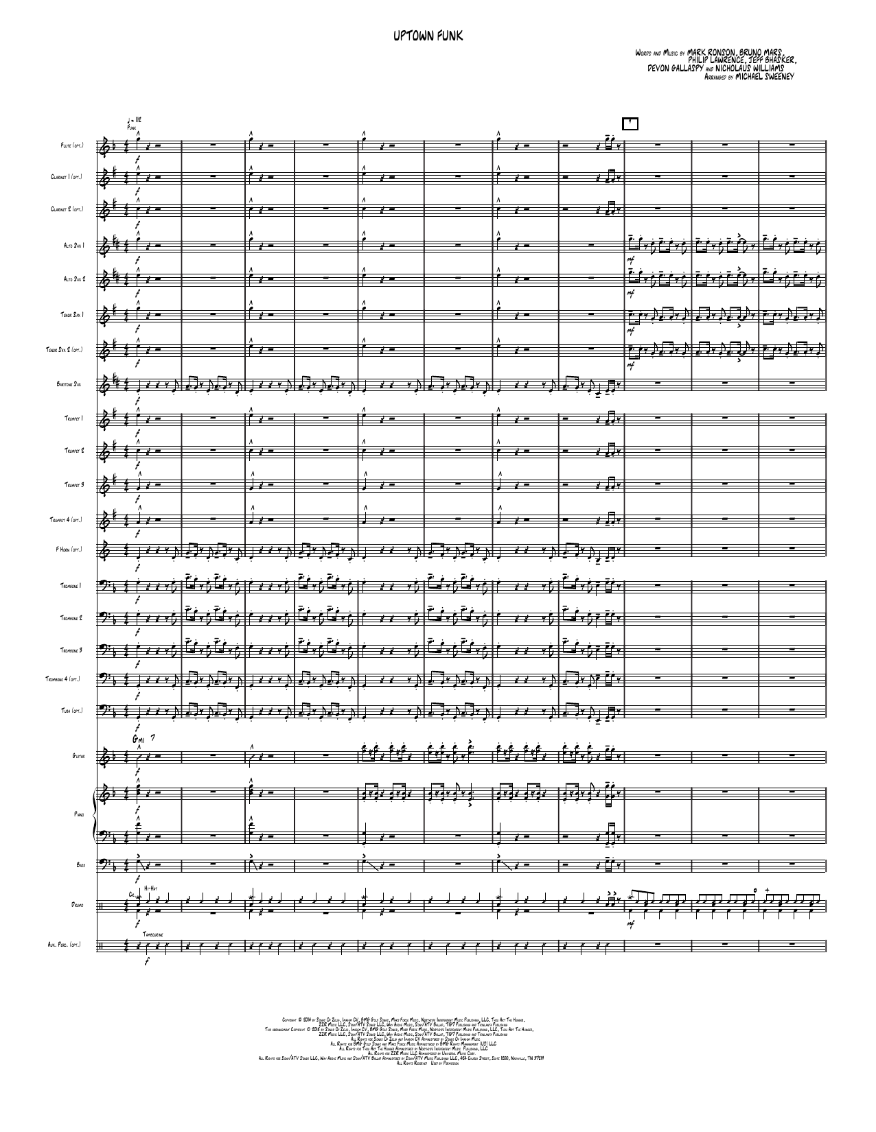 Uptown Funk: Jazz Ensemble Conductor Score & Parts