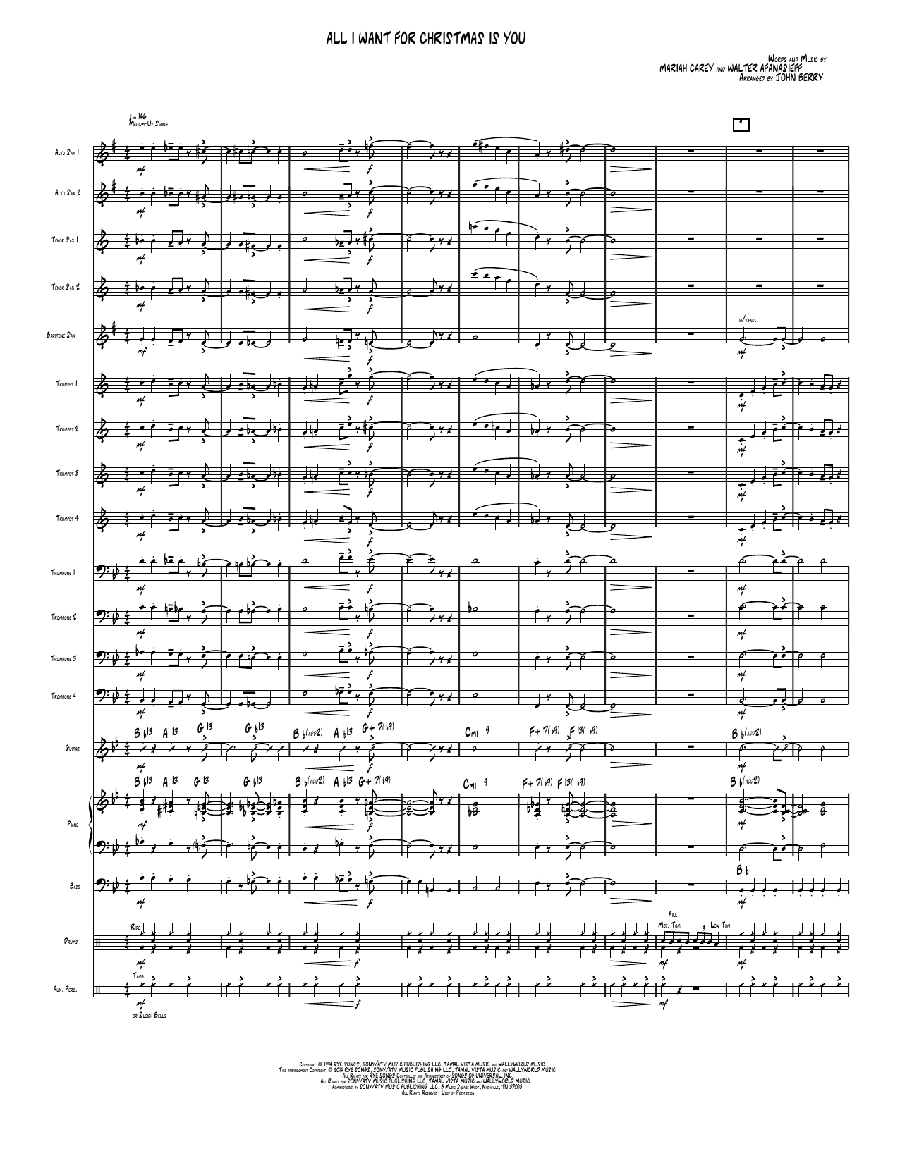 All I Want For Christmas Is You: Jazz Ensemble Conductor Score & Parts