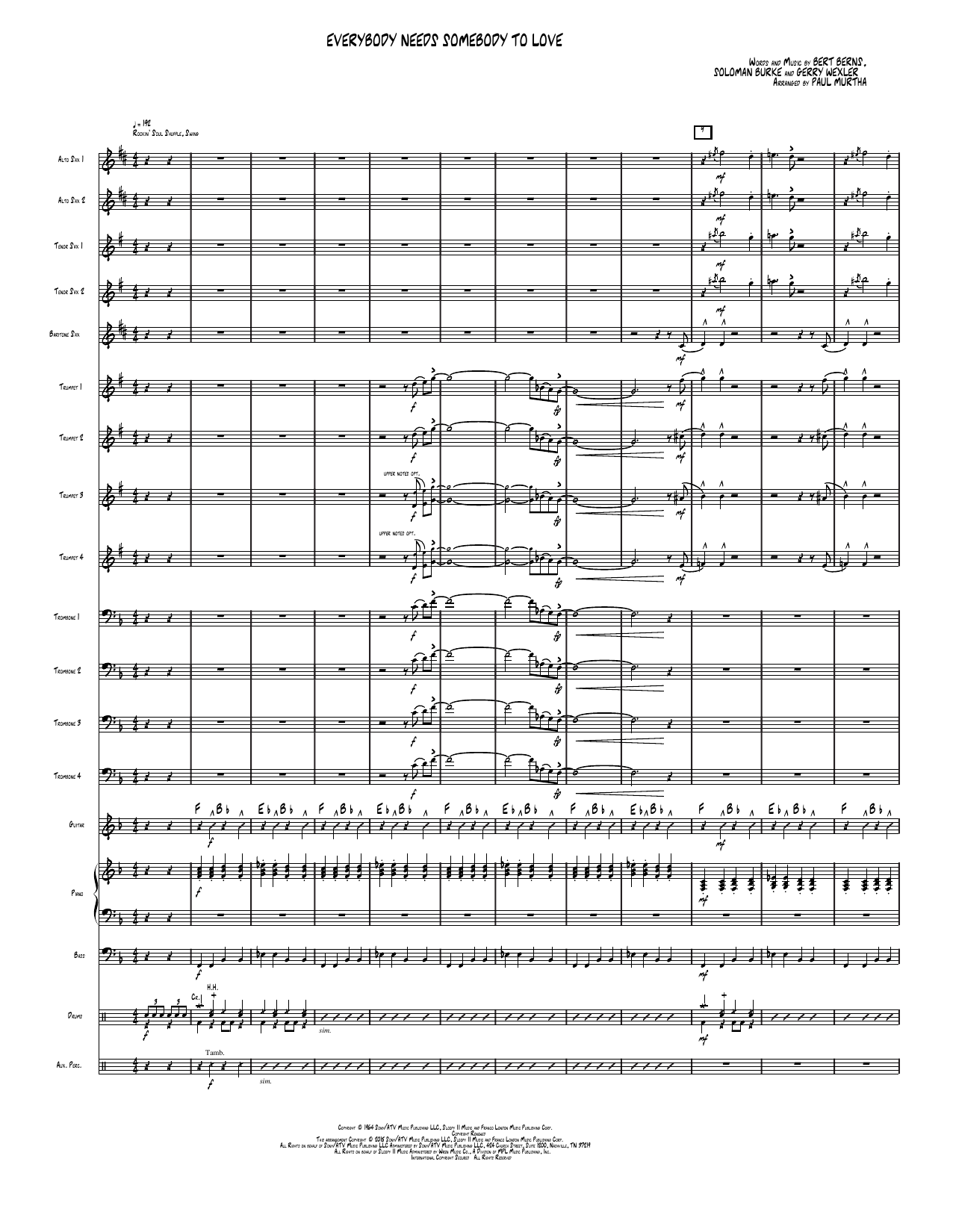 Everybody Needs Somebody to Love: Jazz Ensemble Conductor Score & Parts
