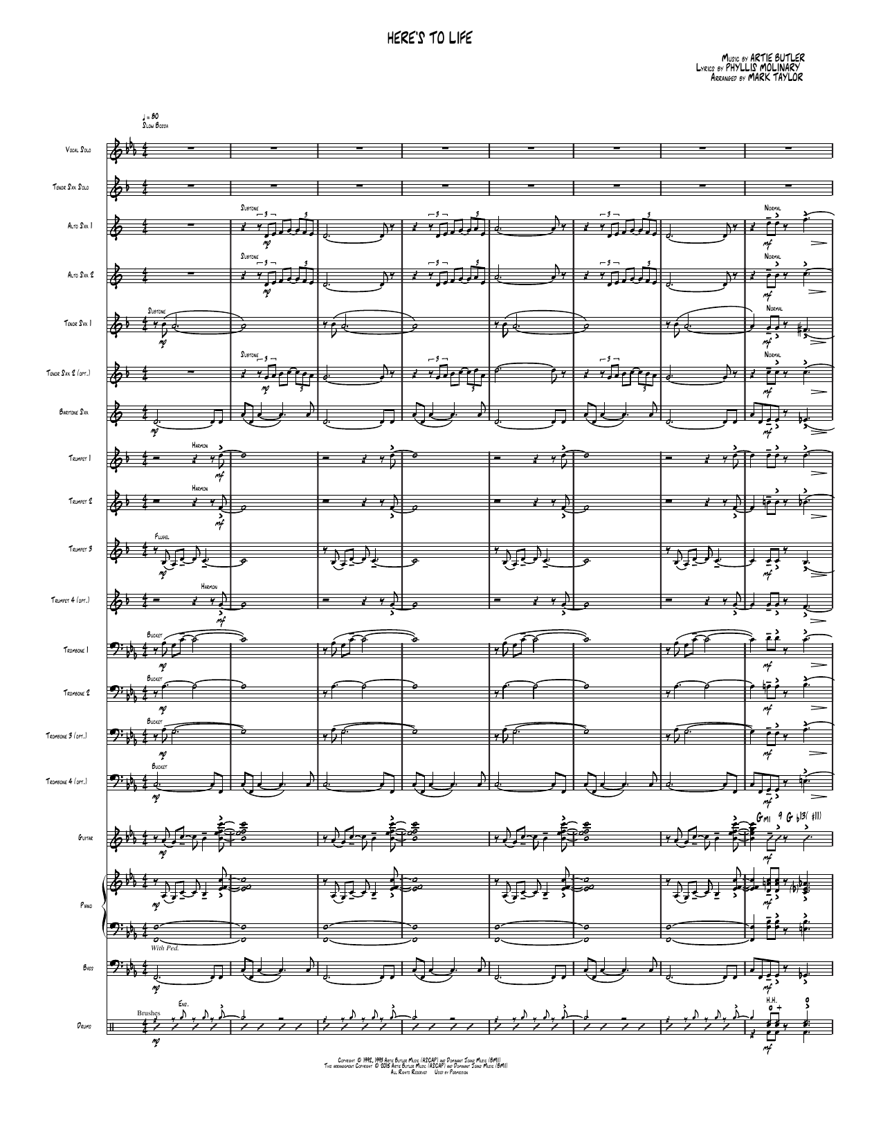 Here's to Life: Jazz Ensemble Conductor Score & Parts
