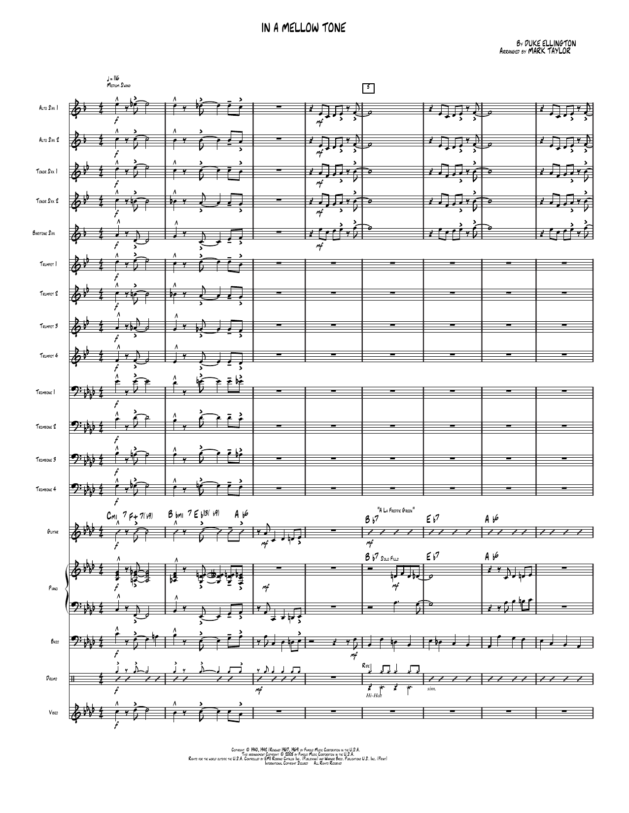 In a Mellow Tone: Jazz Ensemble Conductor Score & Parts