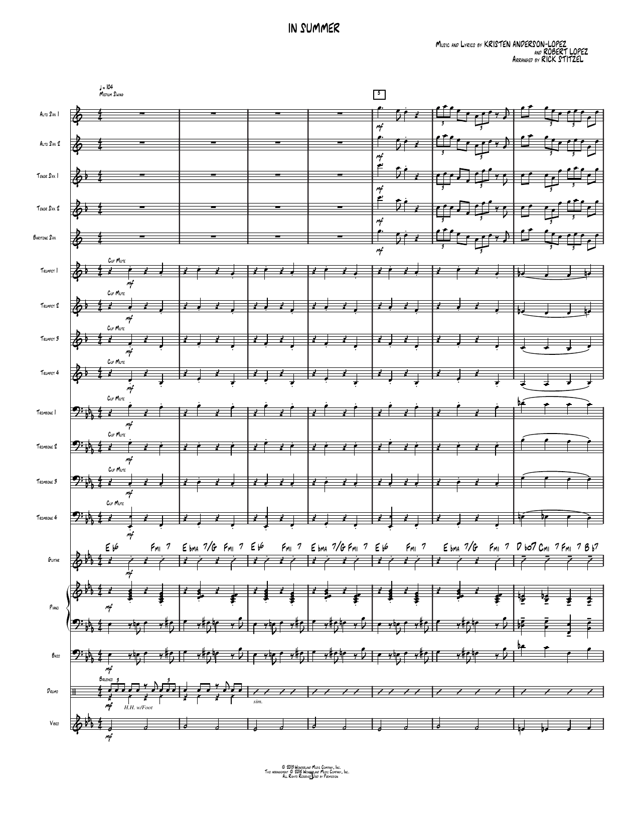 In Summer (from Frozen): Jazz Ensemble Conductor Score & Parts