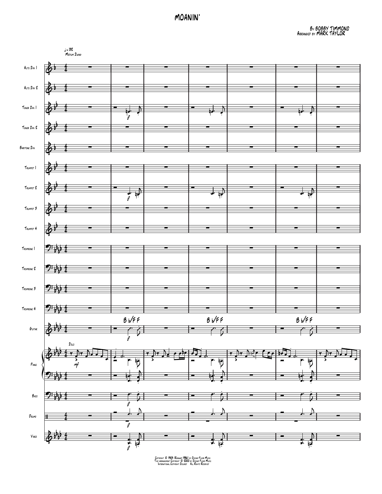 Moanin': Jazz Ensemble Conductor Score & Parts
