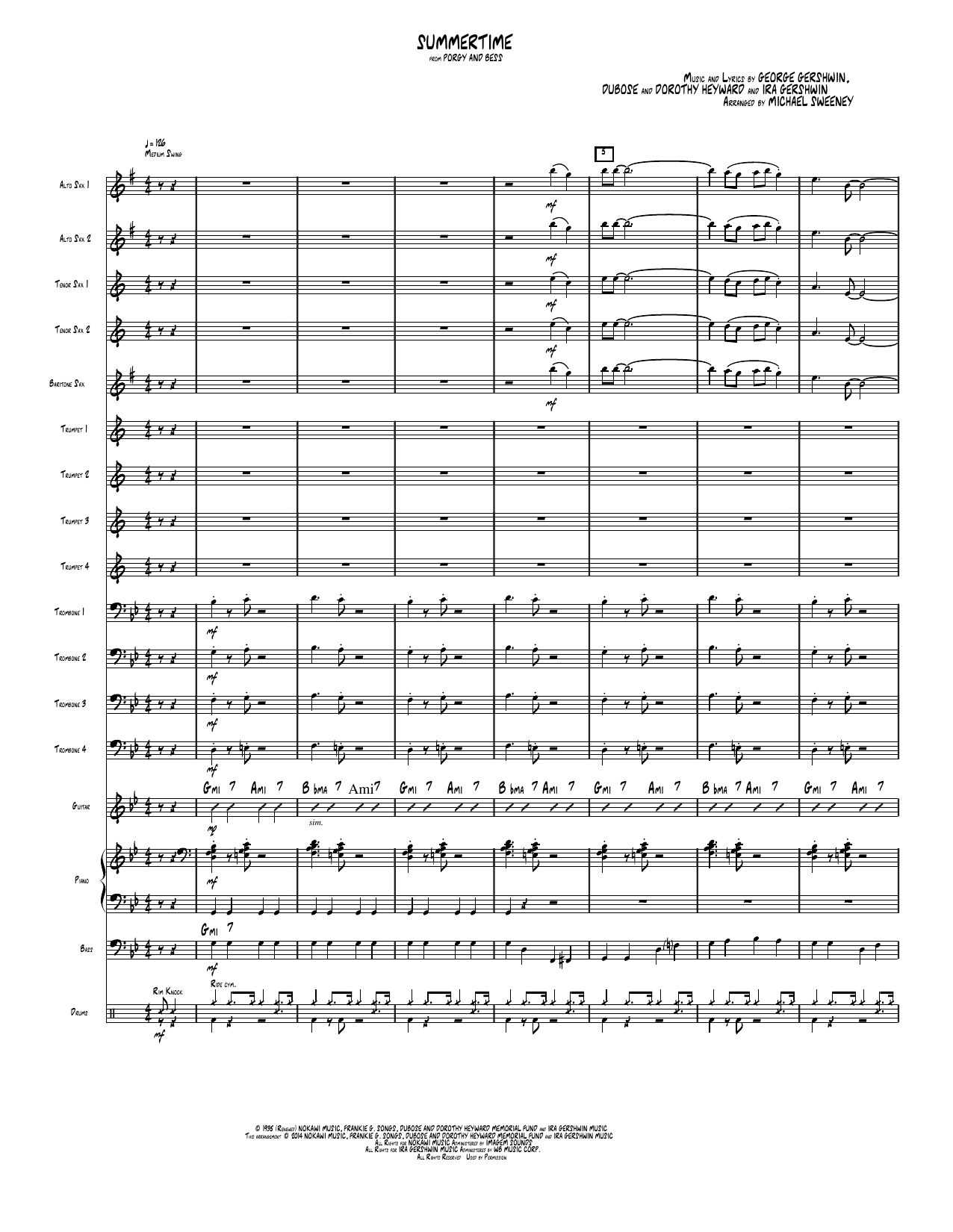 Summertime: Jazz Ensemble Conductor Score & Parts