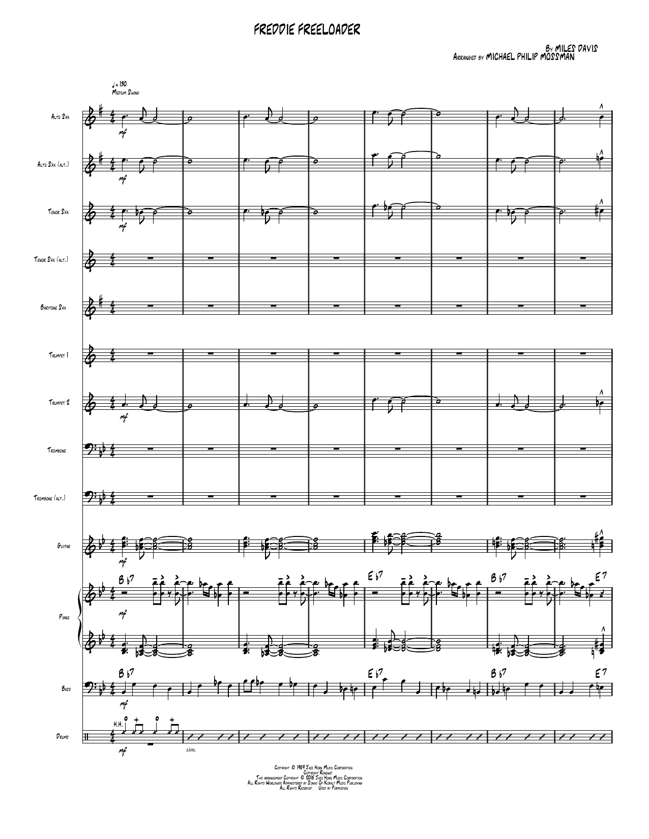 FREDDIE FREELOADER: Jazz Ensemble Conductor Score & Parts