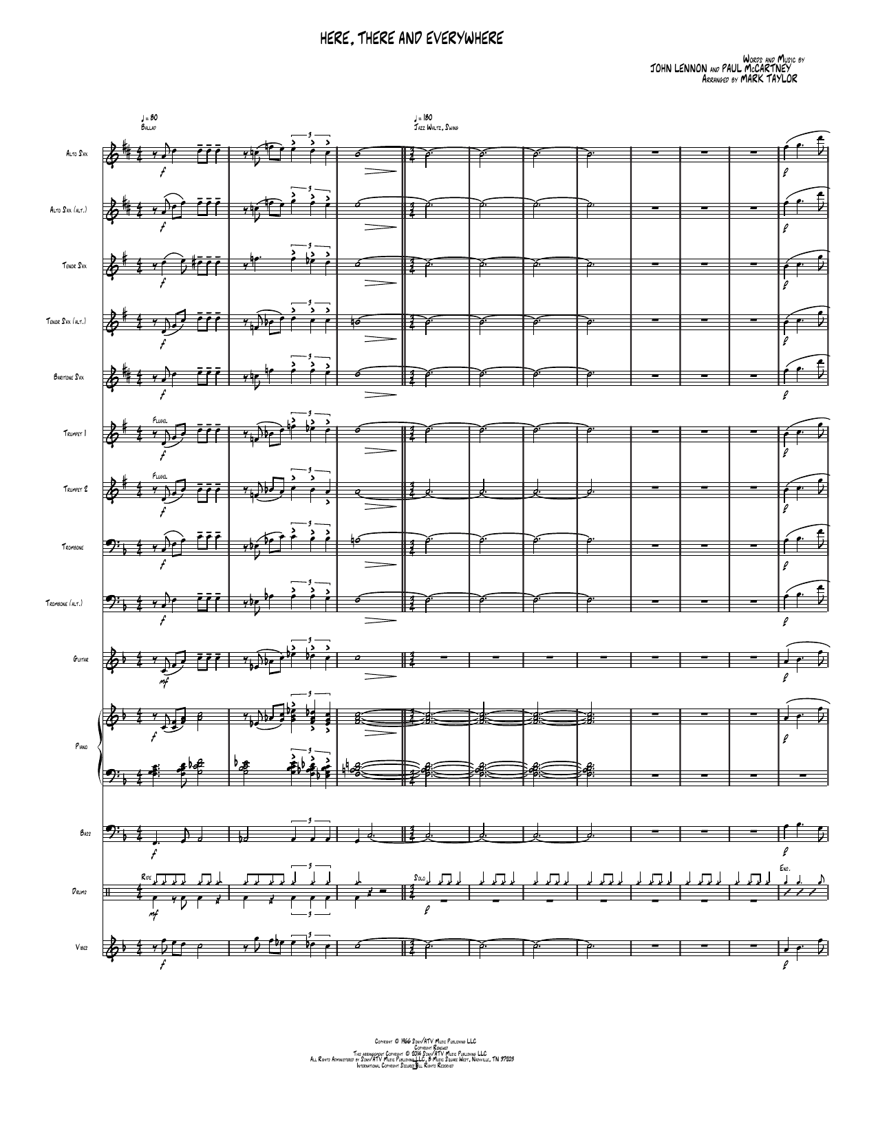Here, There And Everywhere: Jazz Ensemble Conductor Score & Parts